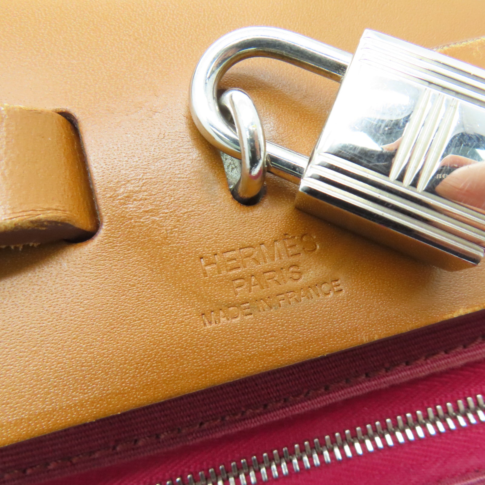 HERMES 帆布Herbag PM银扣肩背袋红色