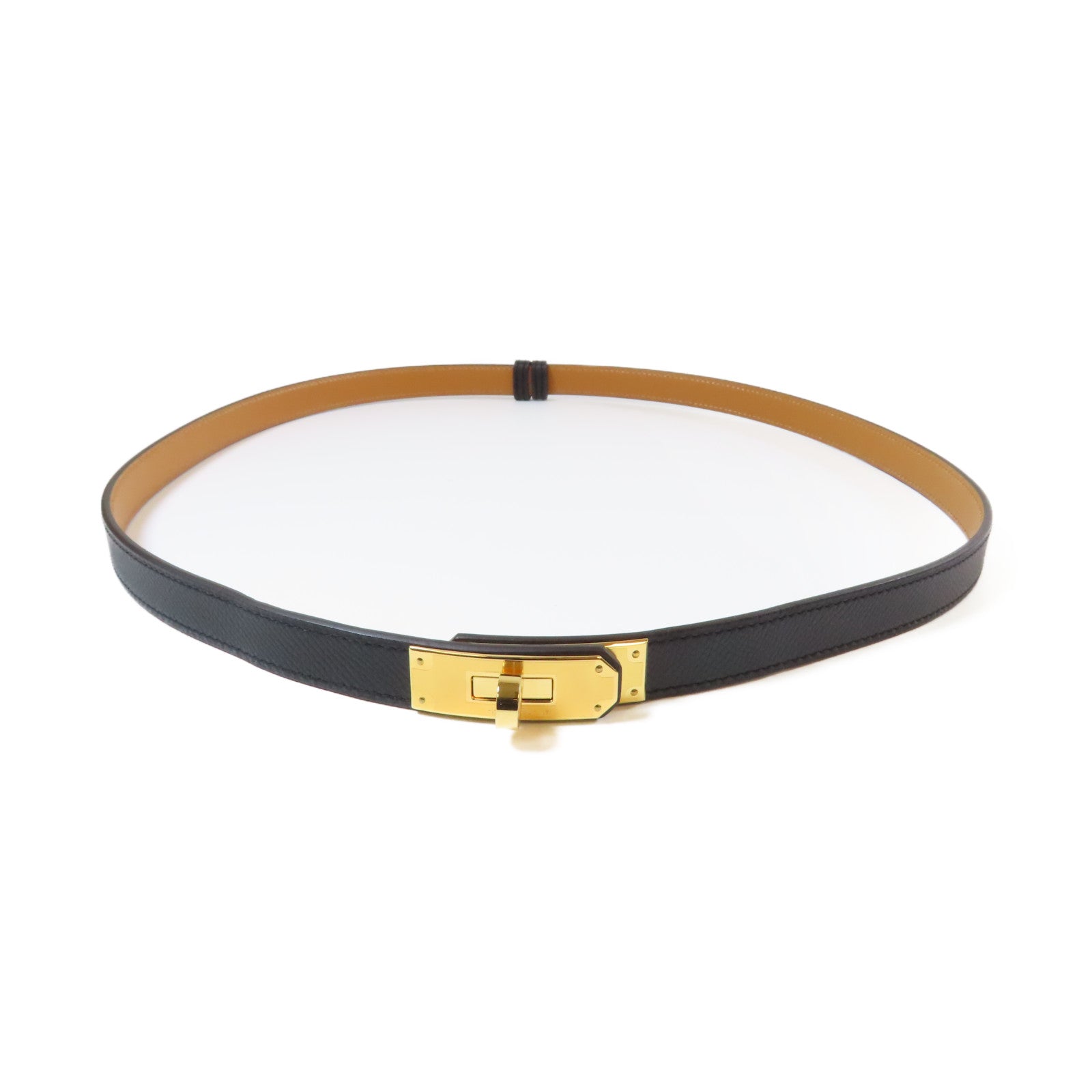 HERMES Epsom皮革Kelly Belt金扣皮帶黑色