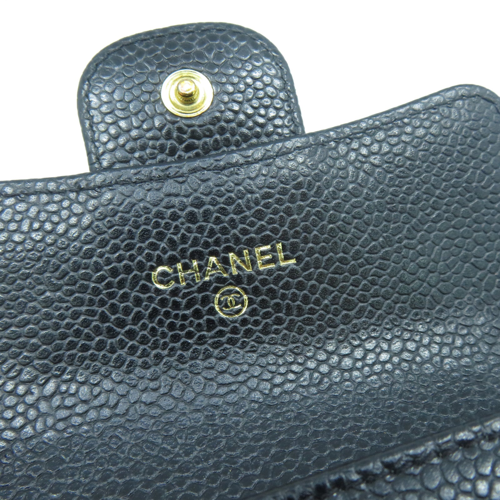 CHANEL 菱格Caviar皮革Card Case金扣卡片套黑色