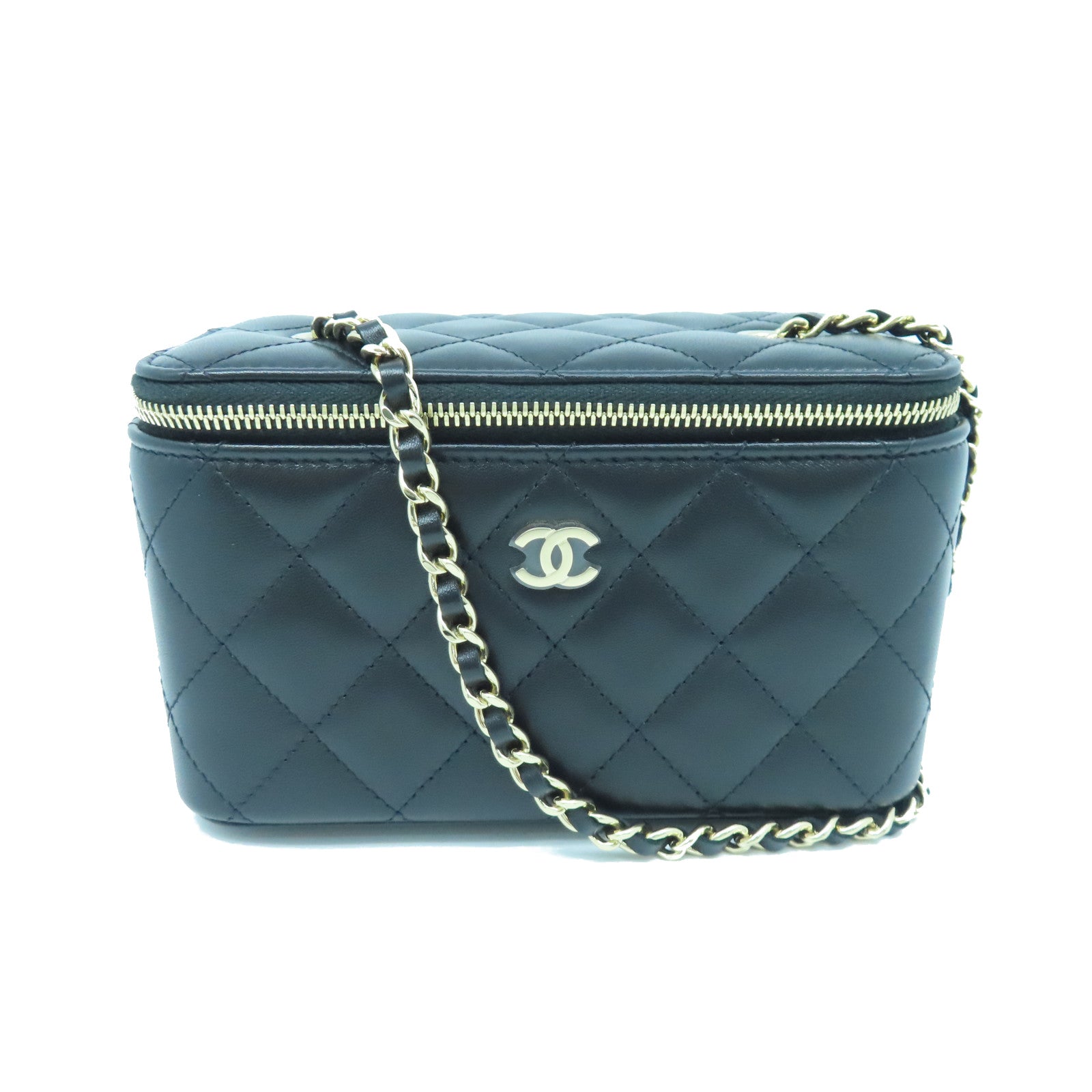 CHANEL rhombic sheepskin leather Chain Shoulder gold buckle shoulder bag black