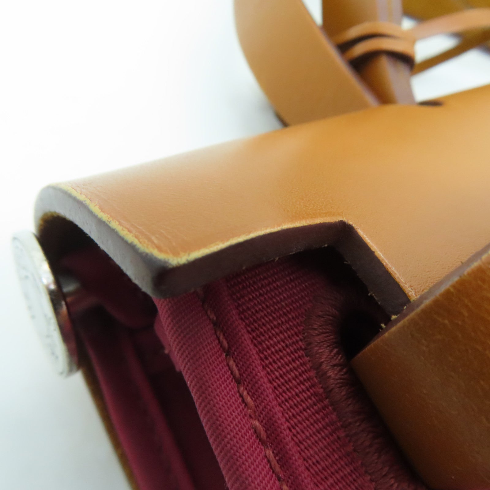 HERMES 帆布Herbag PM银扣肩背袋红色