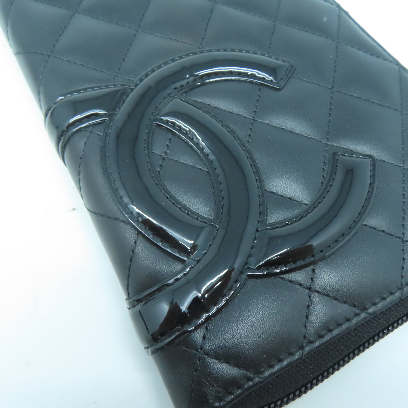 CHANEL 菱格牛皮皮革Long Wallet銀扣長錢包黑色
