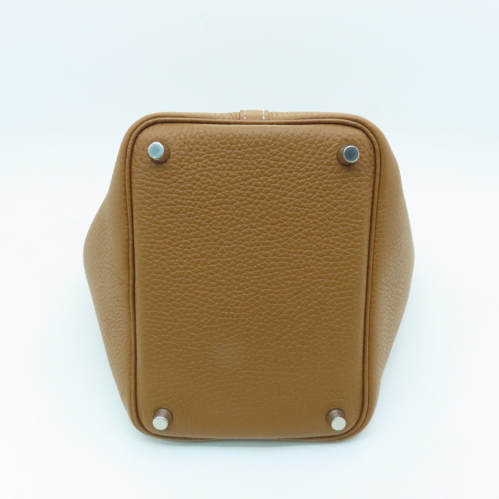 HERMES Clemence Leather Picotin MM Silver Buckle Hand Bag Gold/Brown