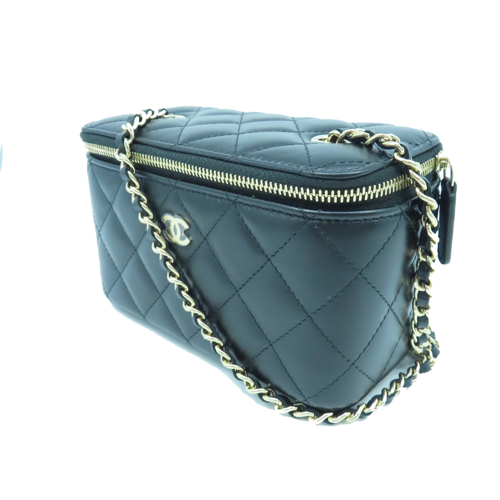 CHANEL rhombic sheepskin leather Chain Shoulder gold buckle shoulder bag black