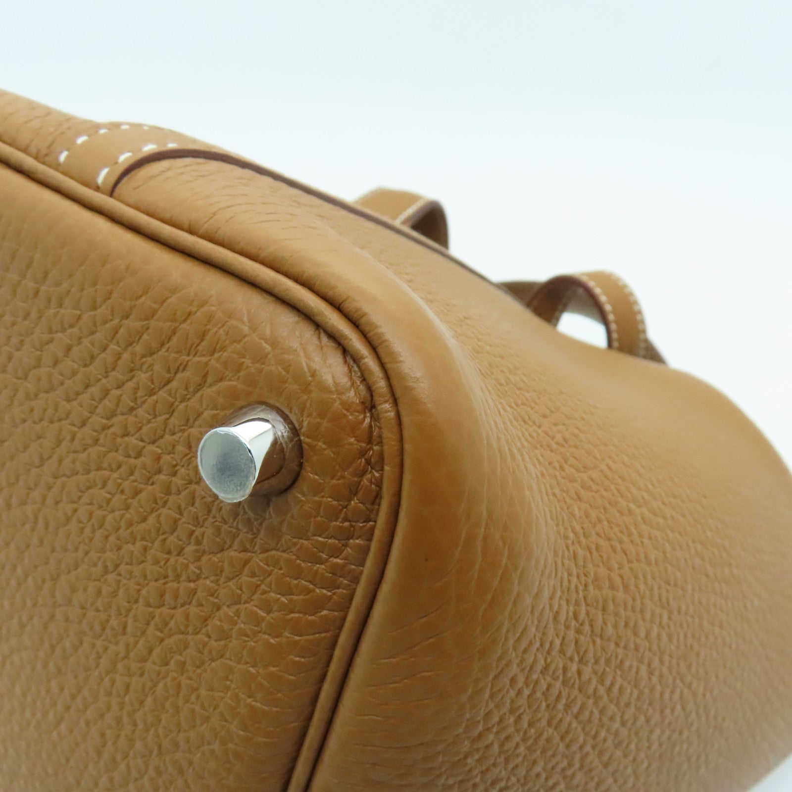 HERMES Clemence Leather Picotin MM Silver Buckle Hand Bag Gold/Brown