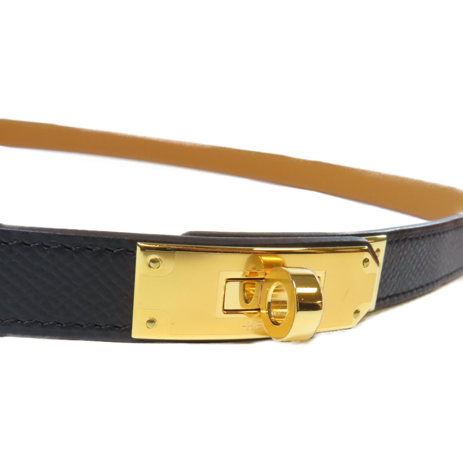 HERMES Epsom皮革Kelly Belt金扣皮帶黑色