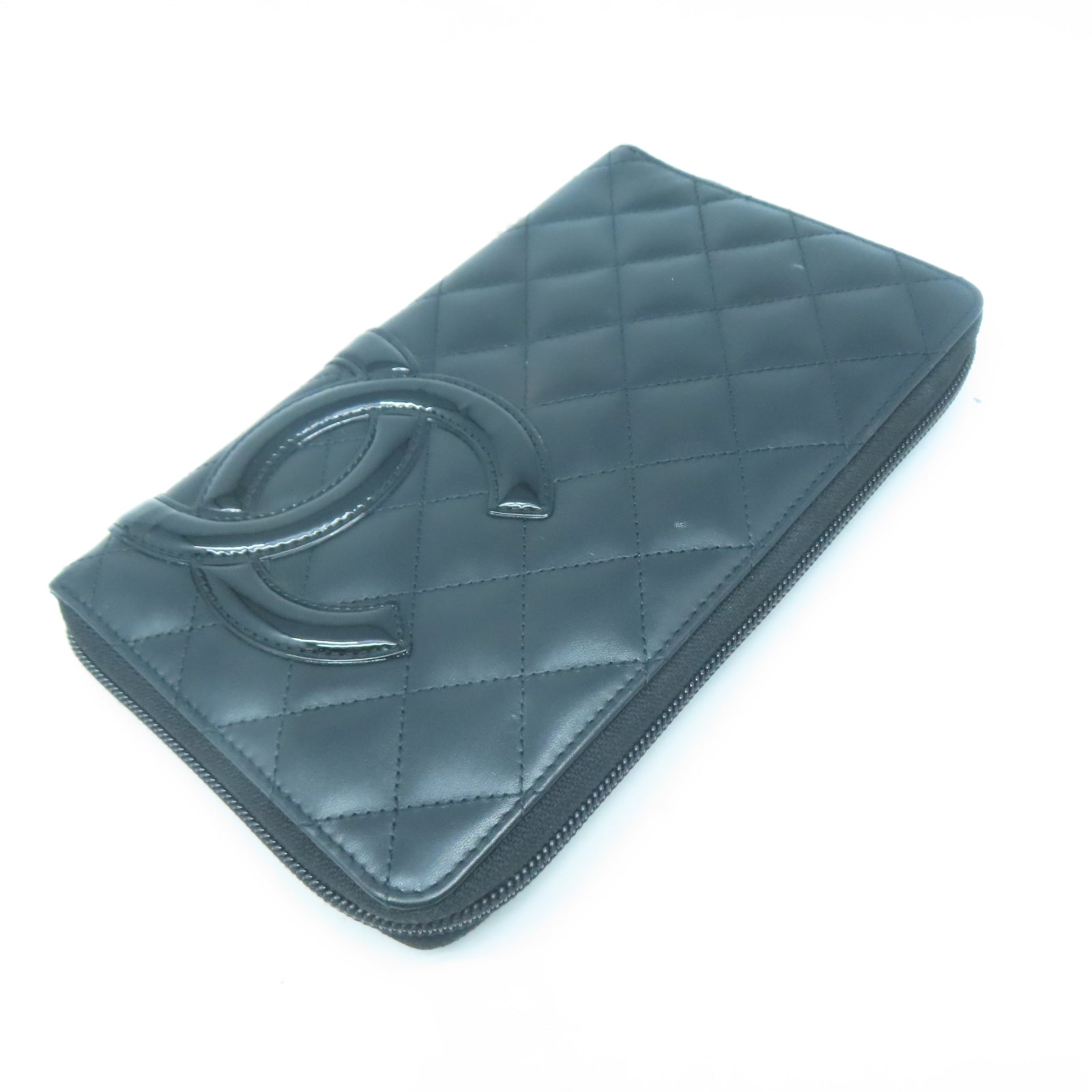 CHANEL 菱格牛皮皮革Long Wallet銀扣長錢包黑色