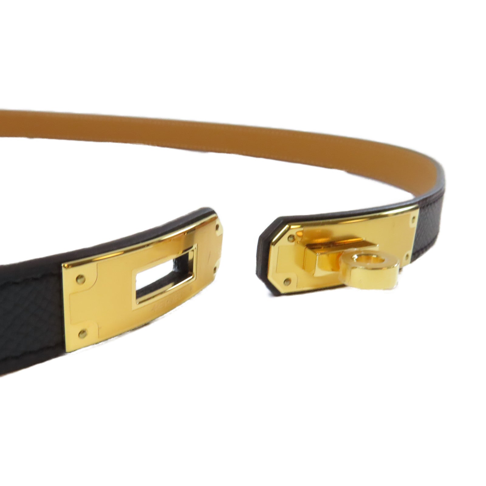 HERMES Epsom皮革Kelly Belt金扣皮帶黑色