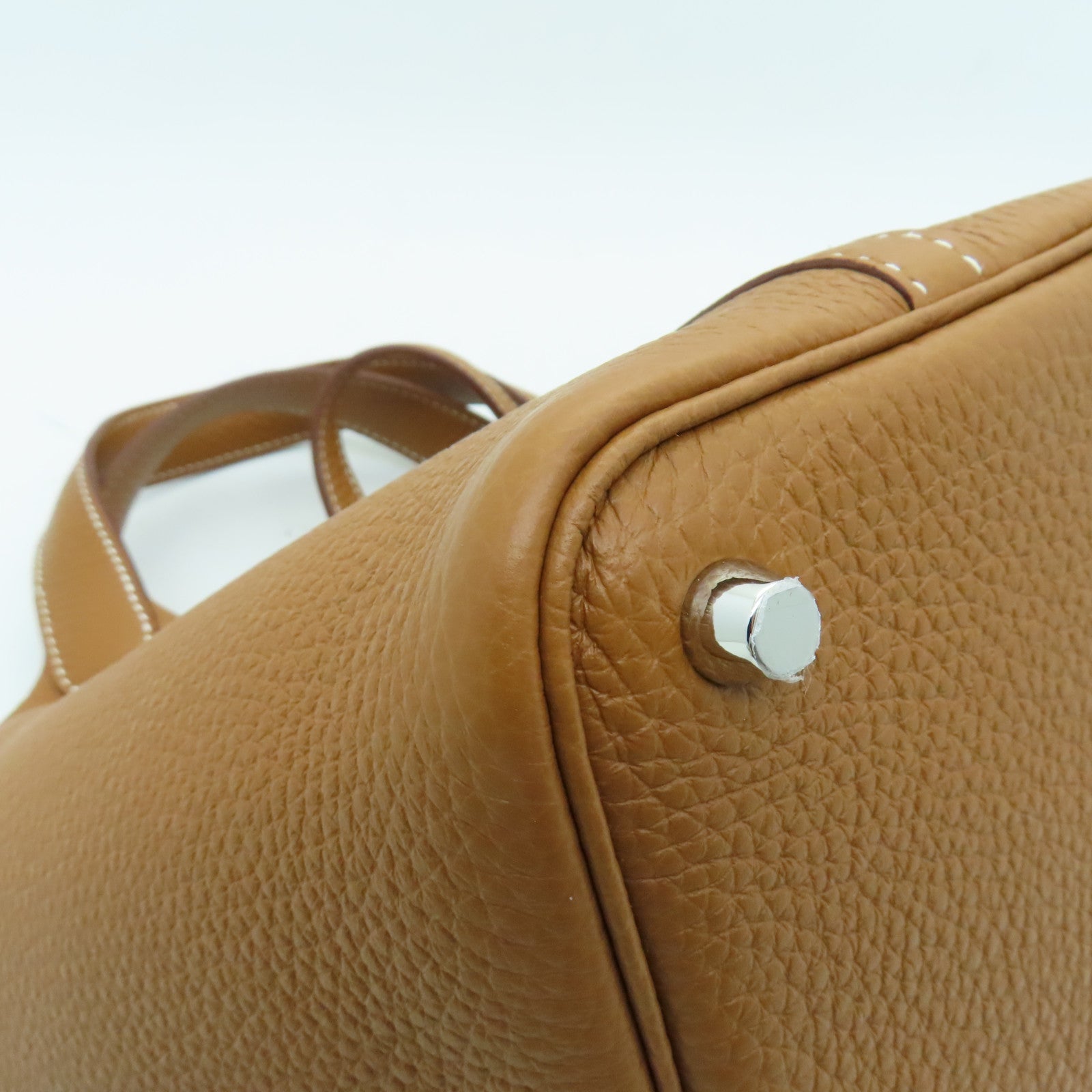 HERMES Clemence Leather Picotin MM Silver Buckle Hand Bag Gold/Brown