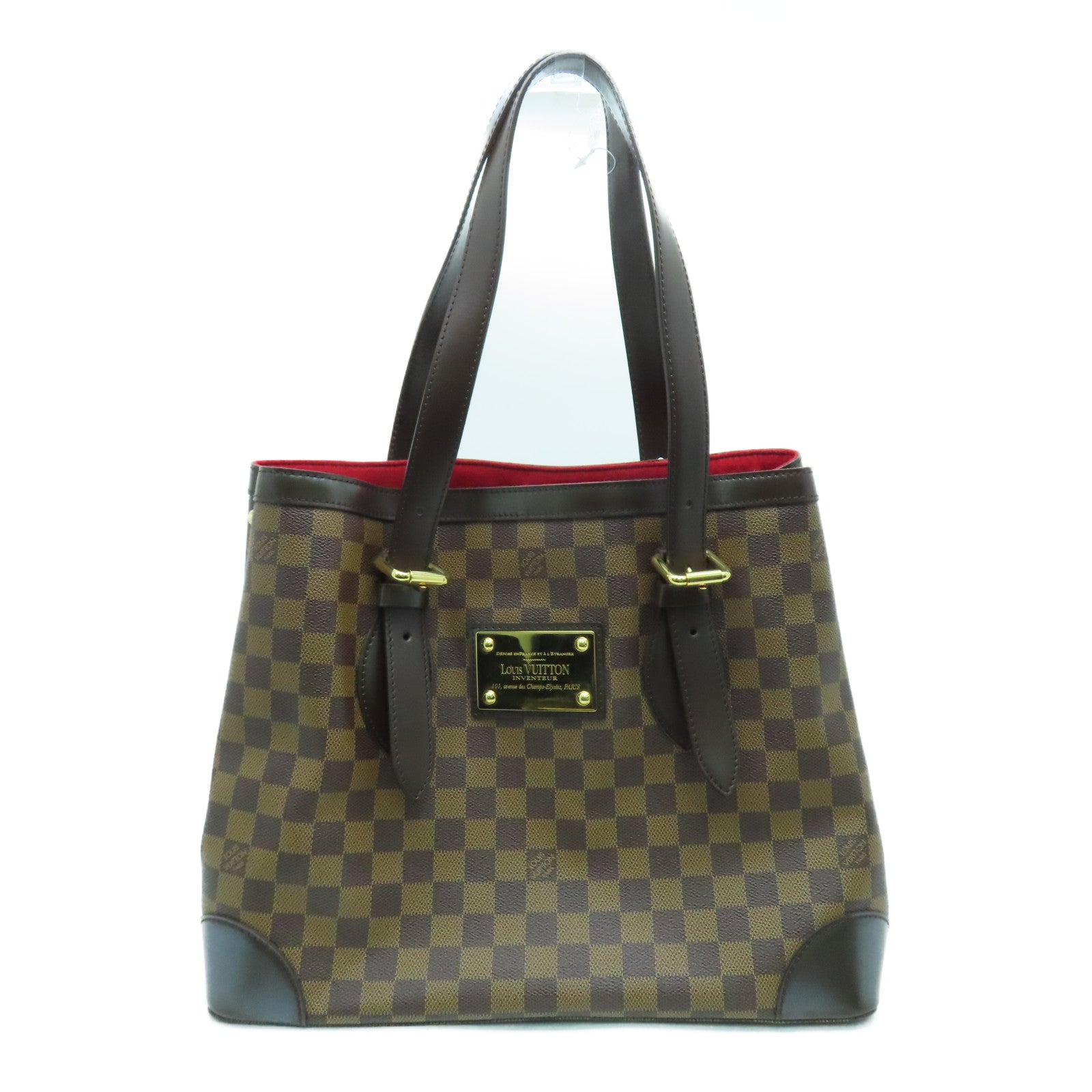 LOUIS VUITTON Damier Hampstead MM gold buckle handle bag brown