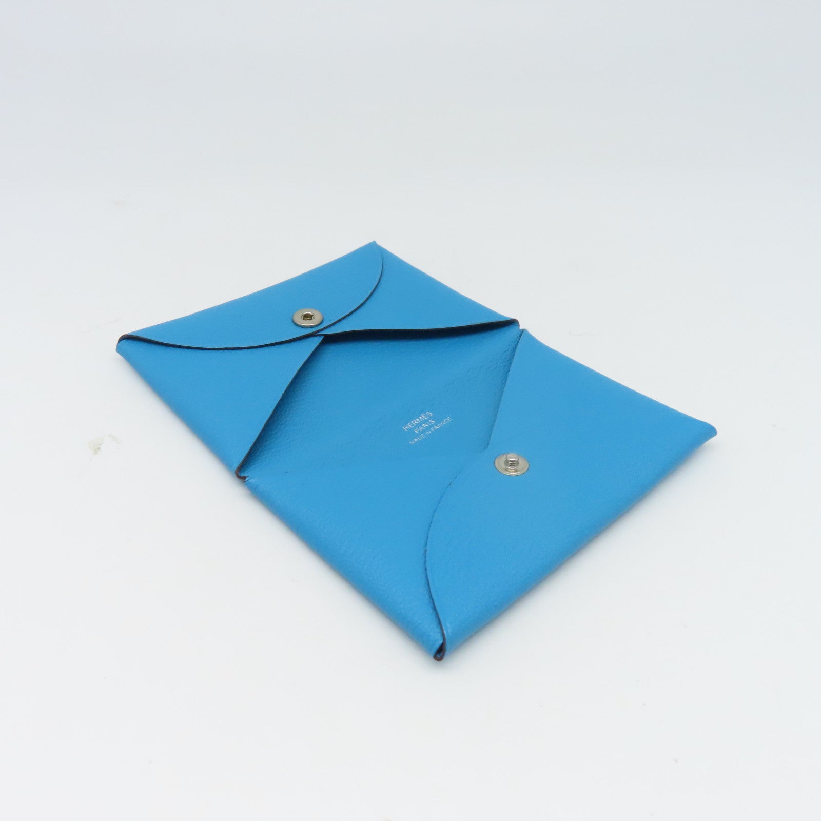HERMES Chevre皮革Card Case銀扣卡片套藍色