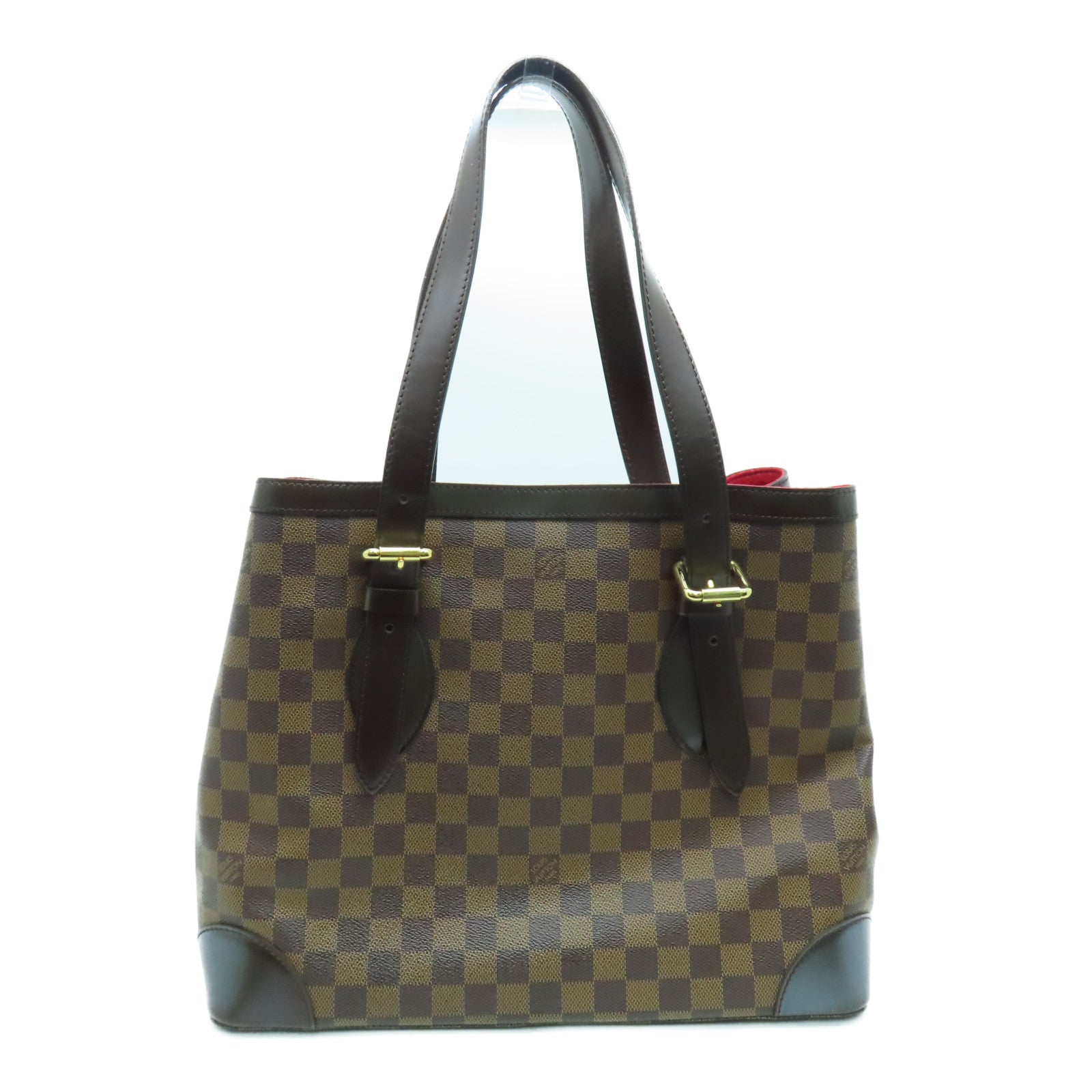 LOUIS VUITTON Damier Hampstead MM gold buckle handle bag brown