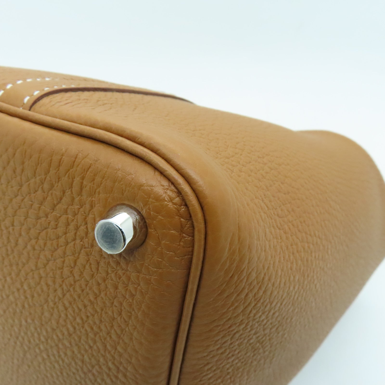 HERMES Clemence Leather Picotin MM Silver Buckle Hand Bag Gold/Brown