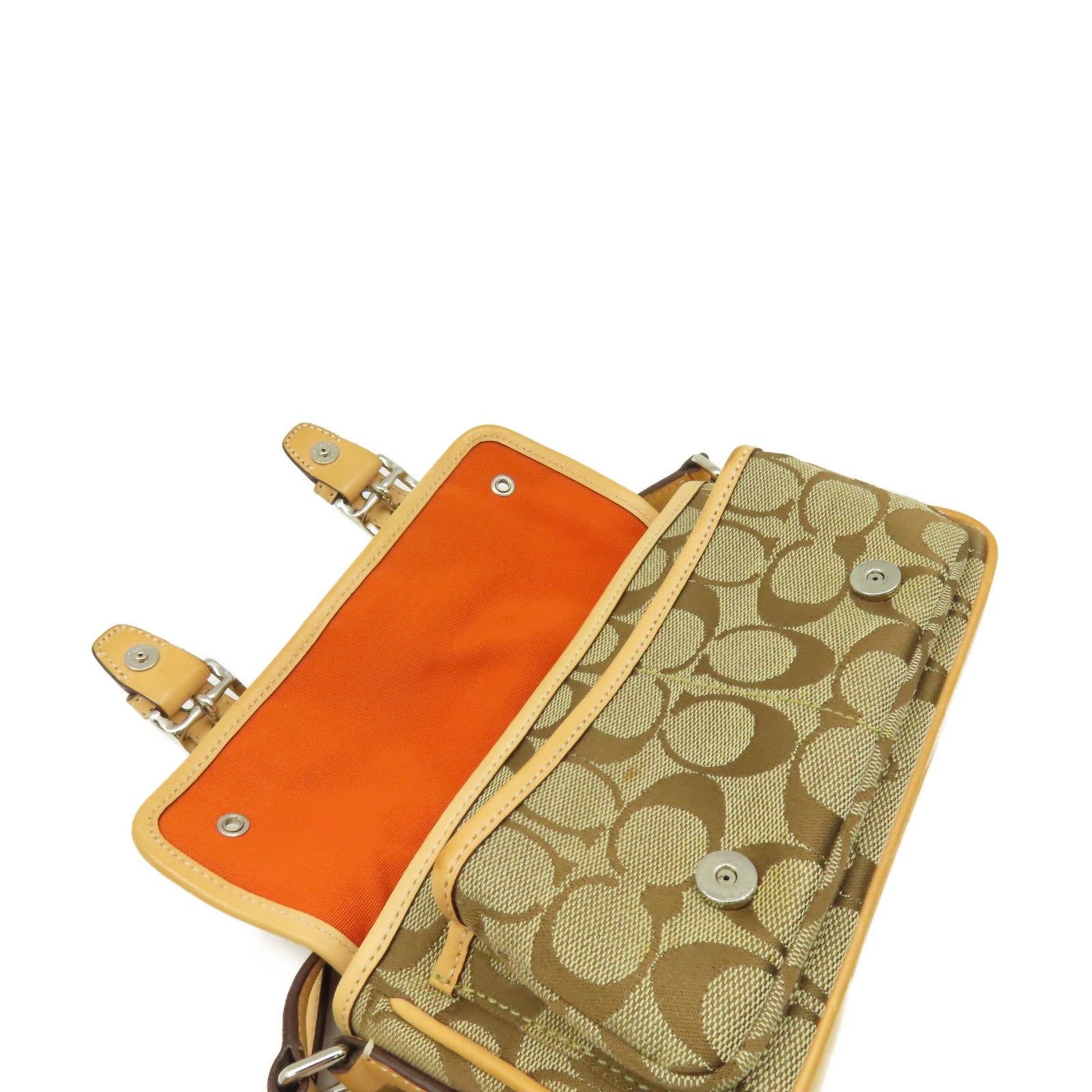 COACH 帆布Shoulder Bag銀扣肩背袋啡色