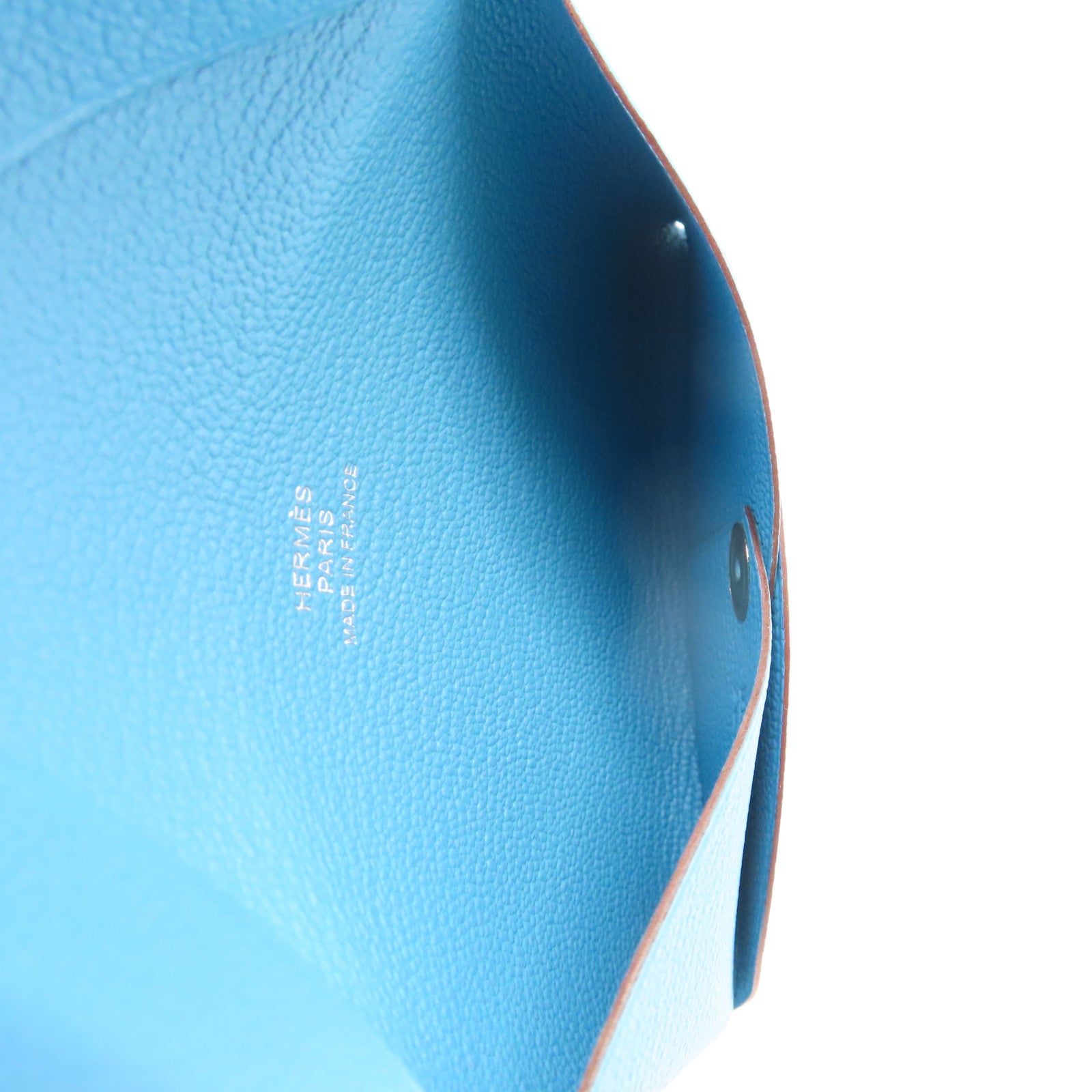 HERMES Chevre皮革Card Case銀扣卡片套藍色