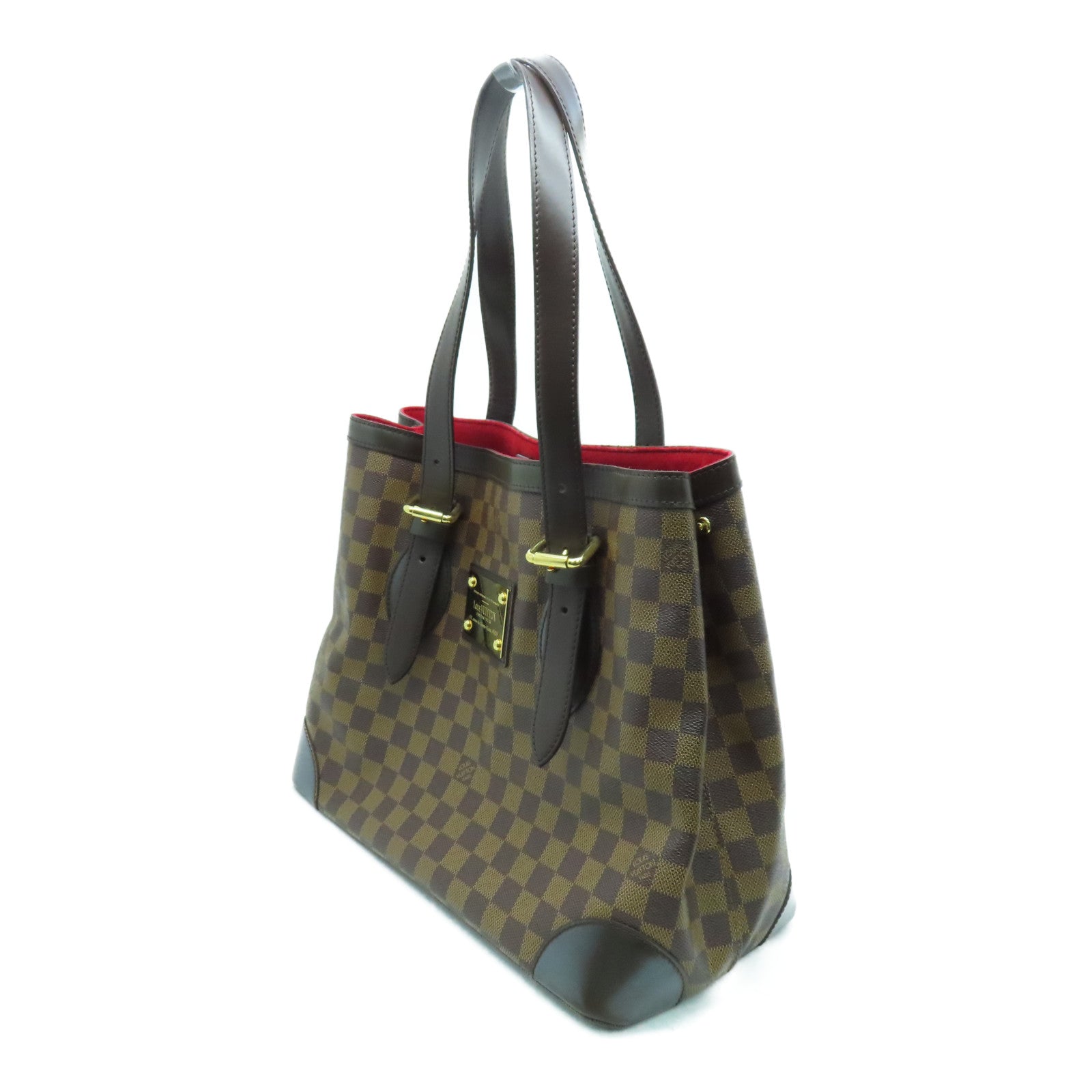 LOUIS VUITTON Damier Hampstead MM gold buckle handle bag brown