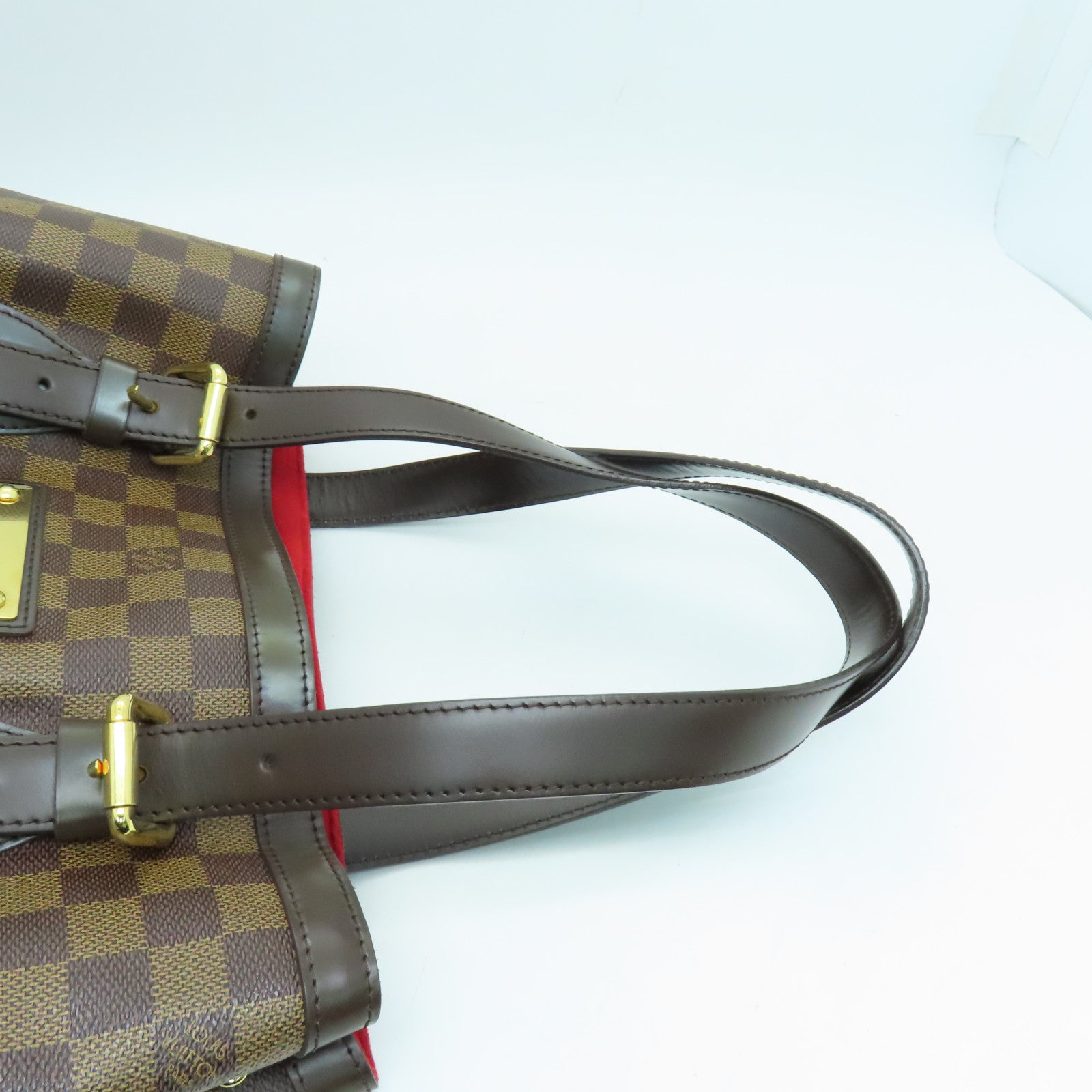 LOUIS VUITTON Damier Hampstead MM gold buckle handle bag brown