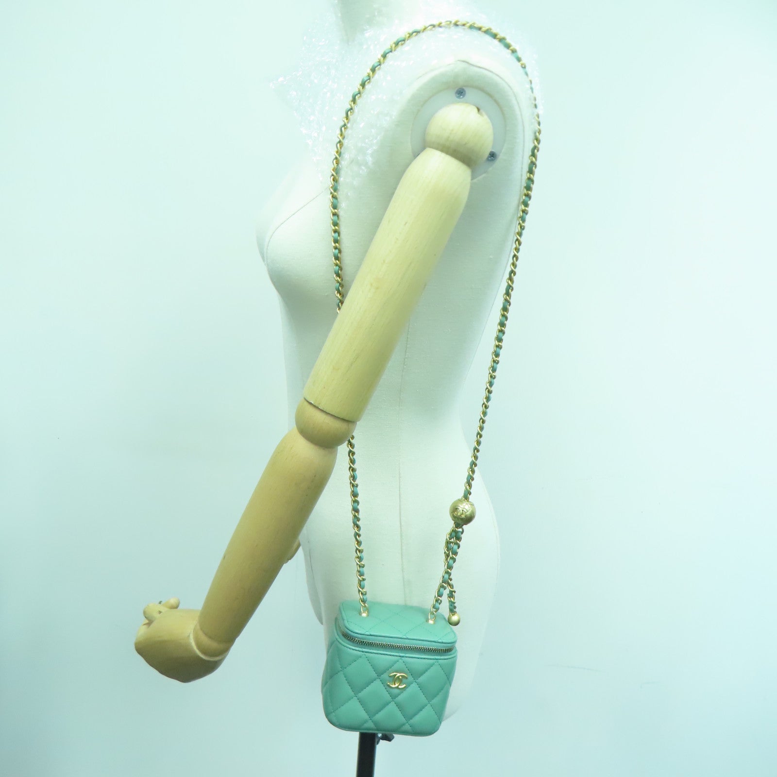 CHANEL 【激減優惠】菱格牛皮皮革Chain Shoulder金扣鏈帶肩背袋綠色