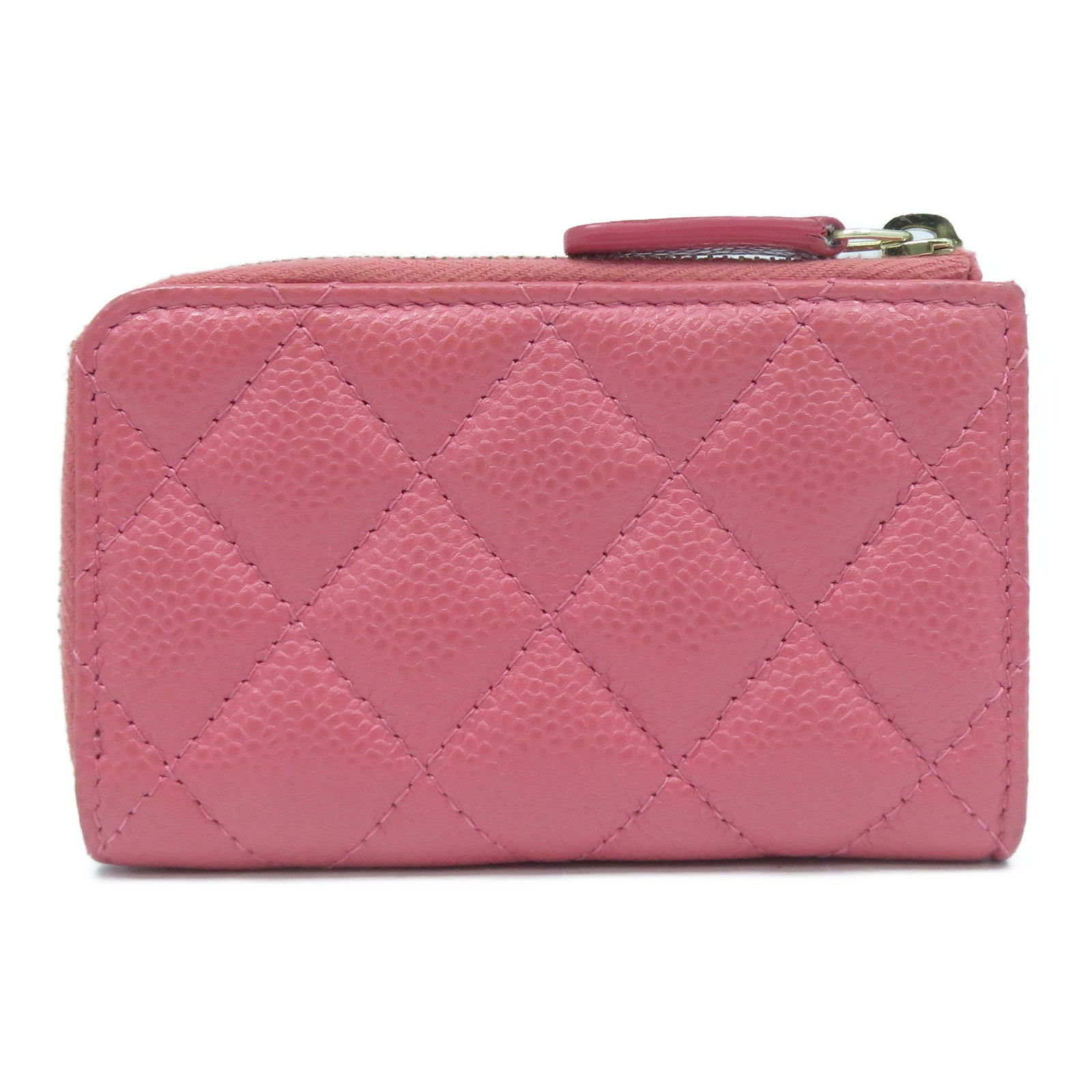 CHANEL 菱格牛皮皮革Coin Case金扣零錢包粉紅色