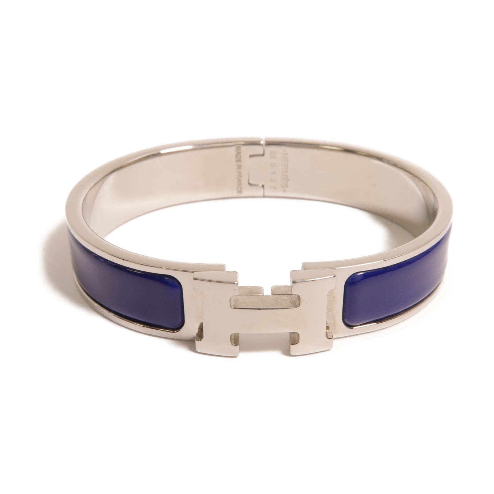 HERMES 金屬Clic H Bracelet手鐲銀色/藍色