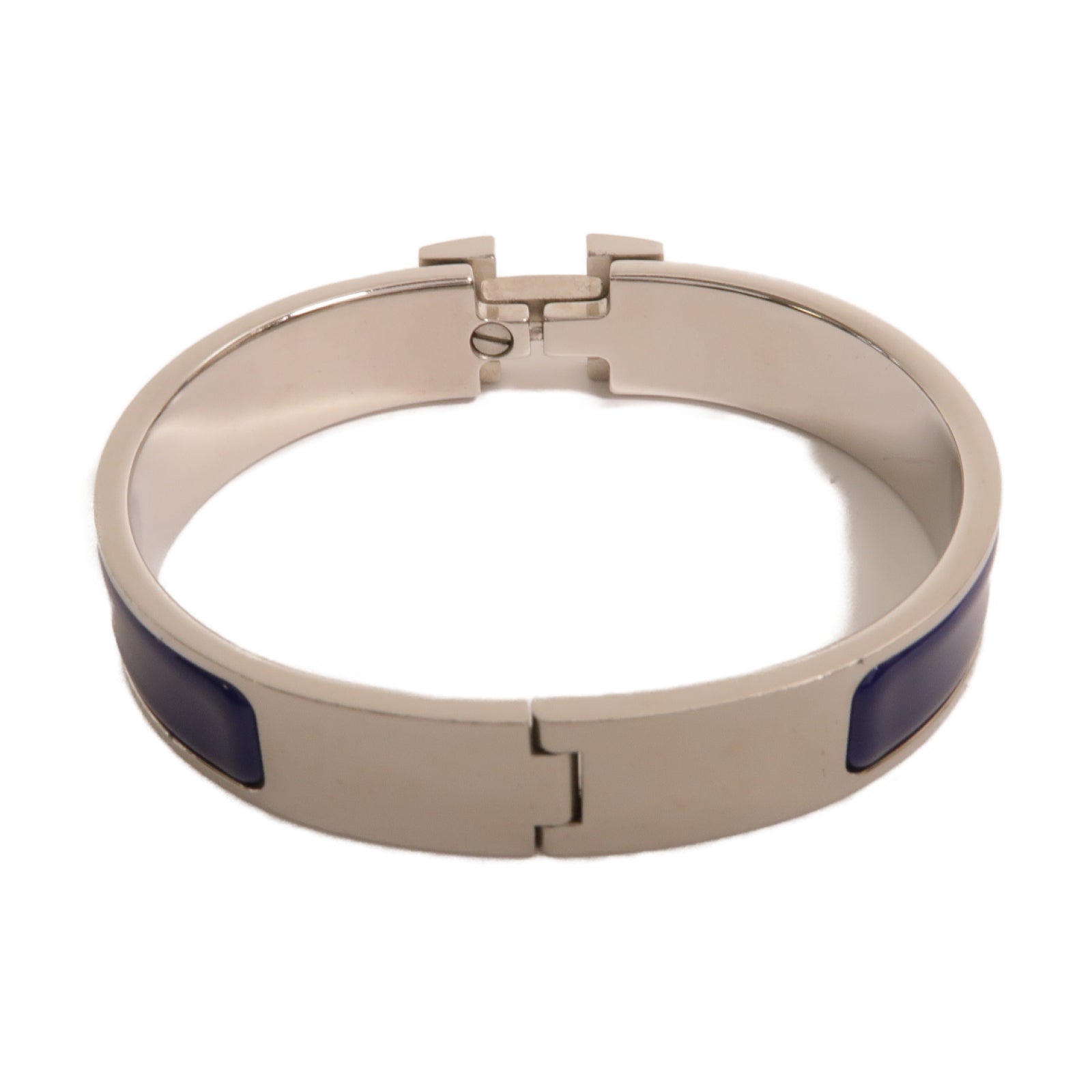 HERMES 金屬Clic H Bracelet手鐲銀色/藍色