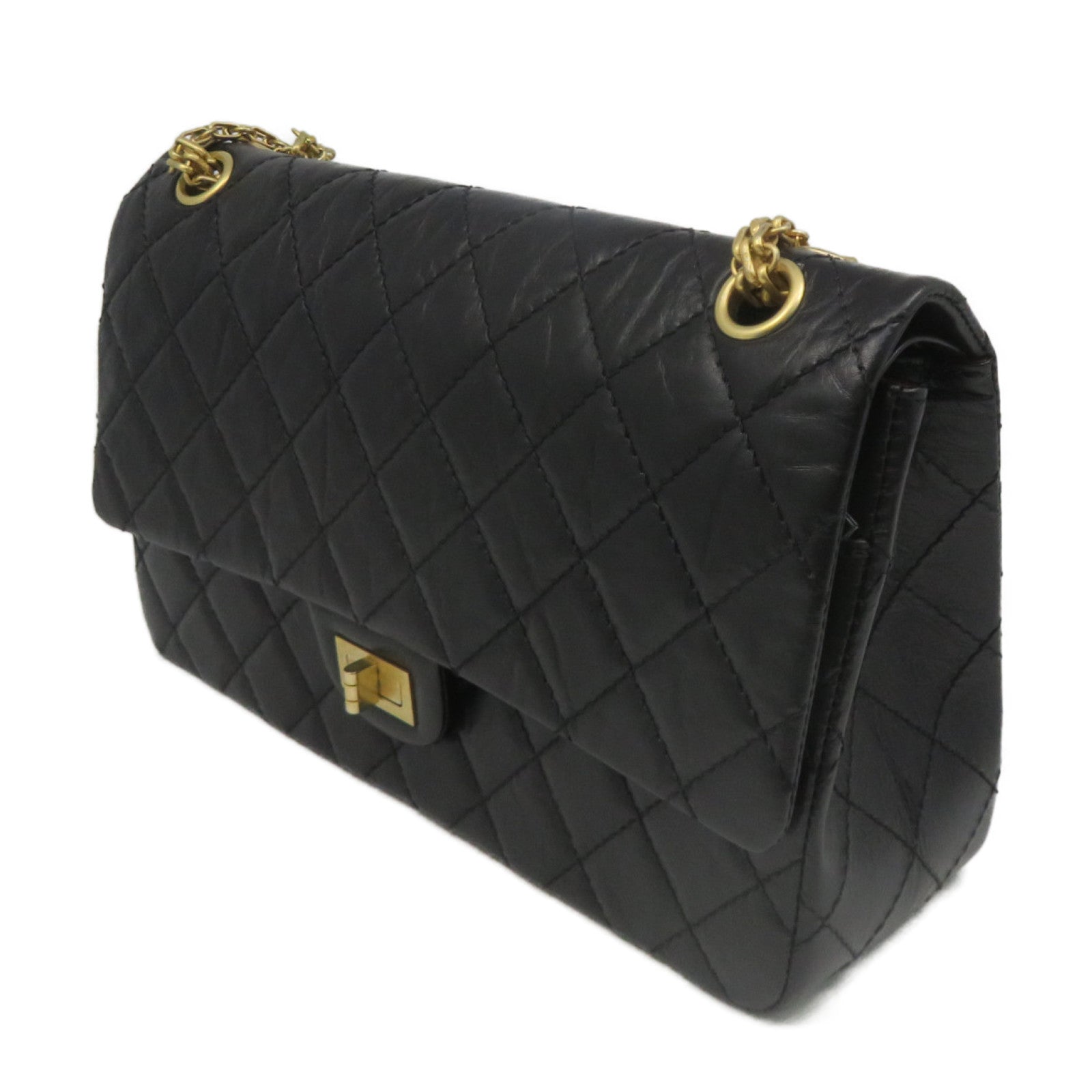 CHANEL 菱格牛皮皮革2.55 Chain Shoulder Bag金扣鏈帶肩背袋黑色
