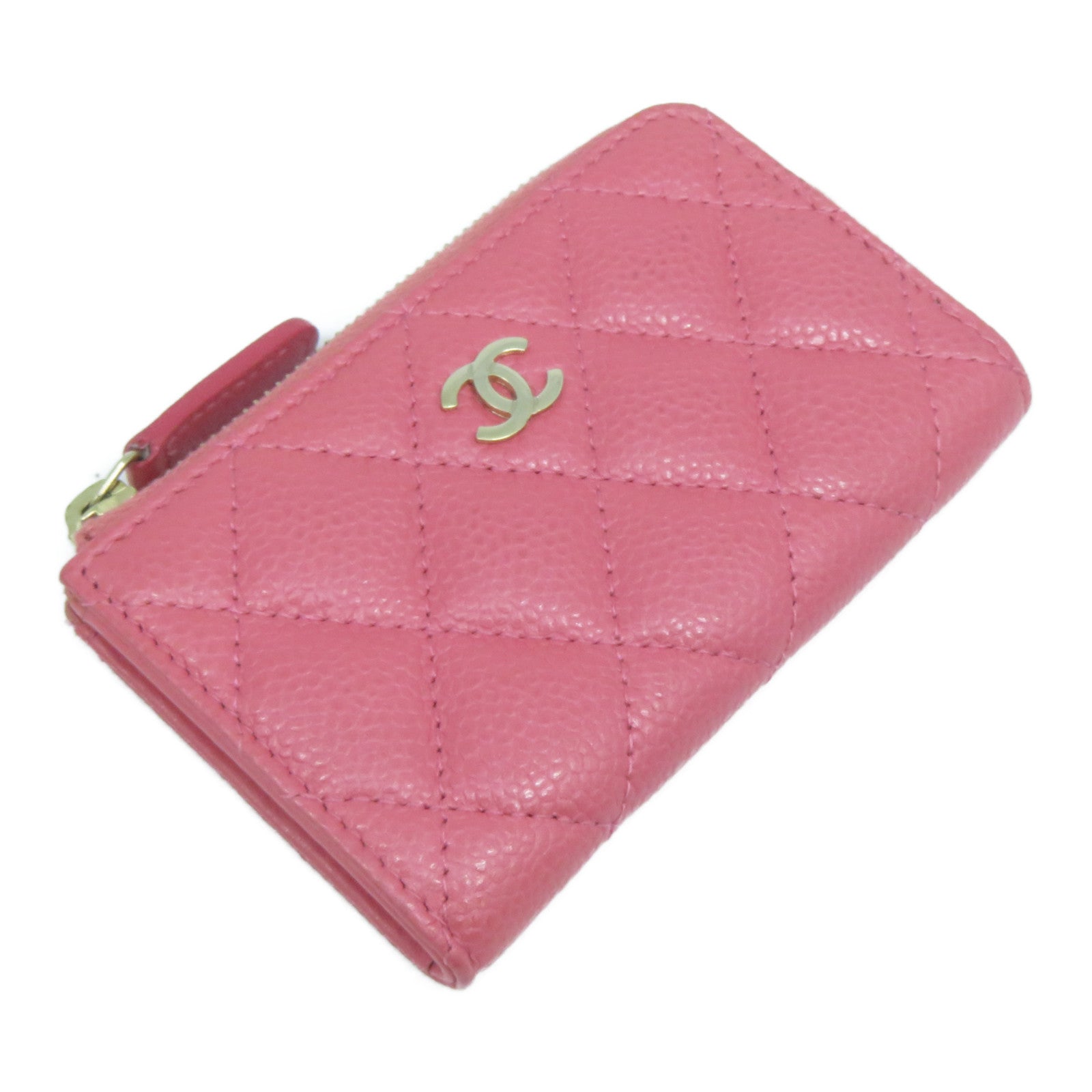 CHANEL 菱格牛皮皮革Coin Case金扣零錢包粉紅色