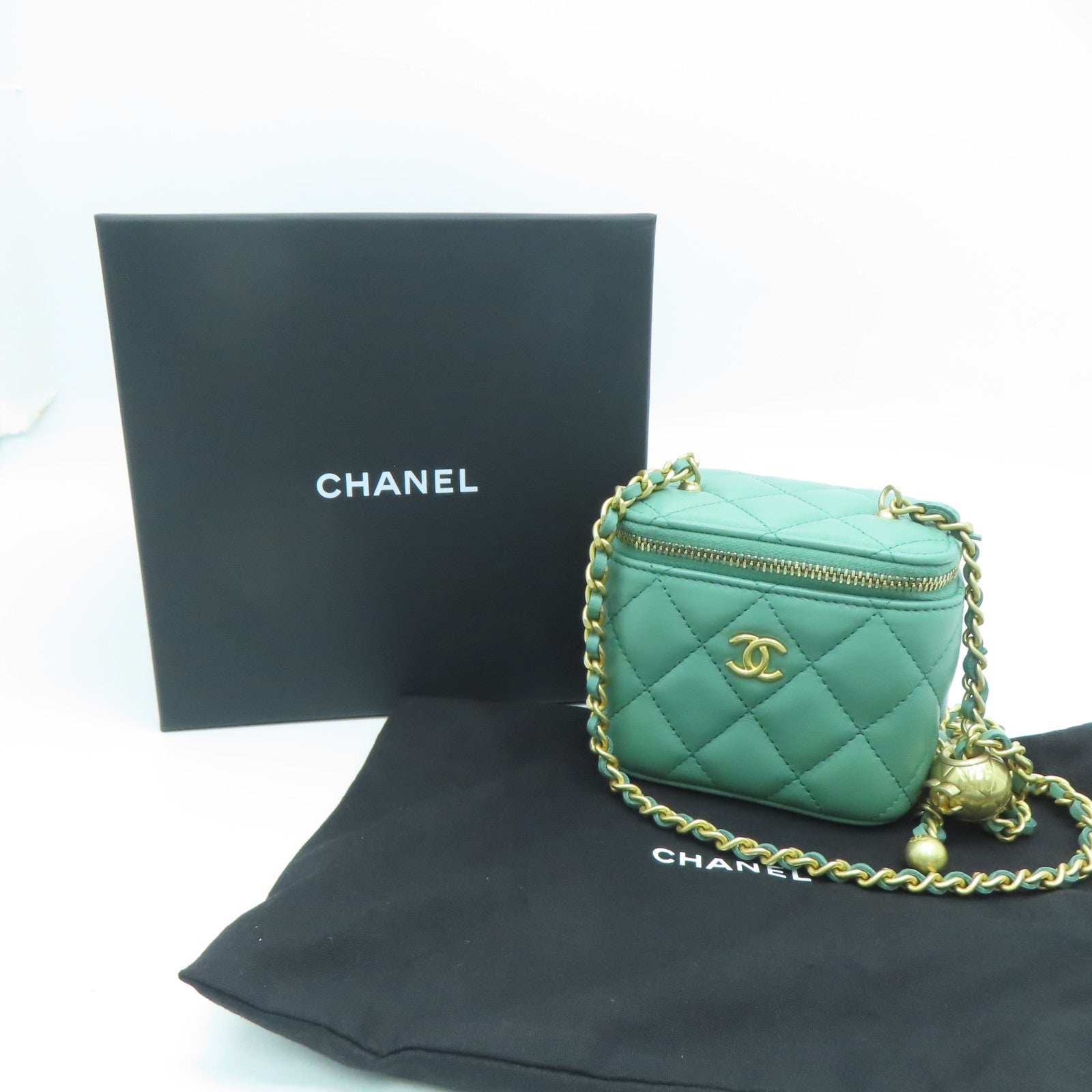 CHANEL 【激減優惠】菱格牛皮皮革Chain Shoulder金扣鏈帶肩背袋綠色