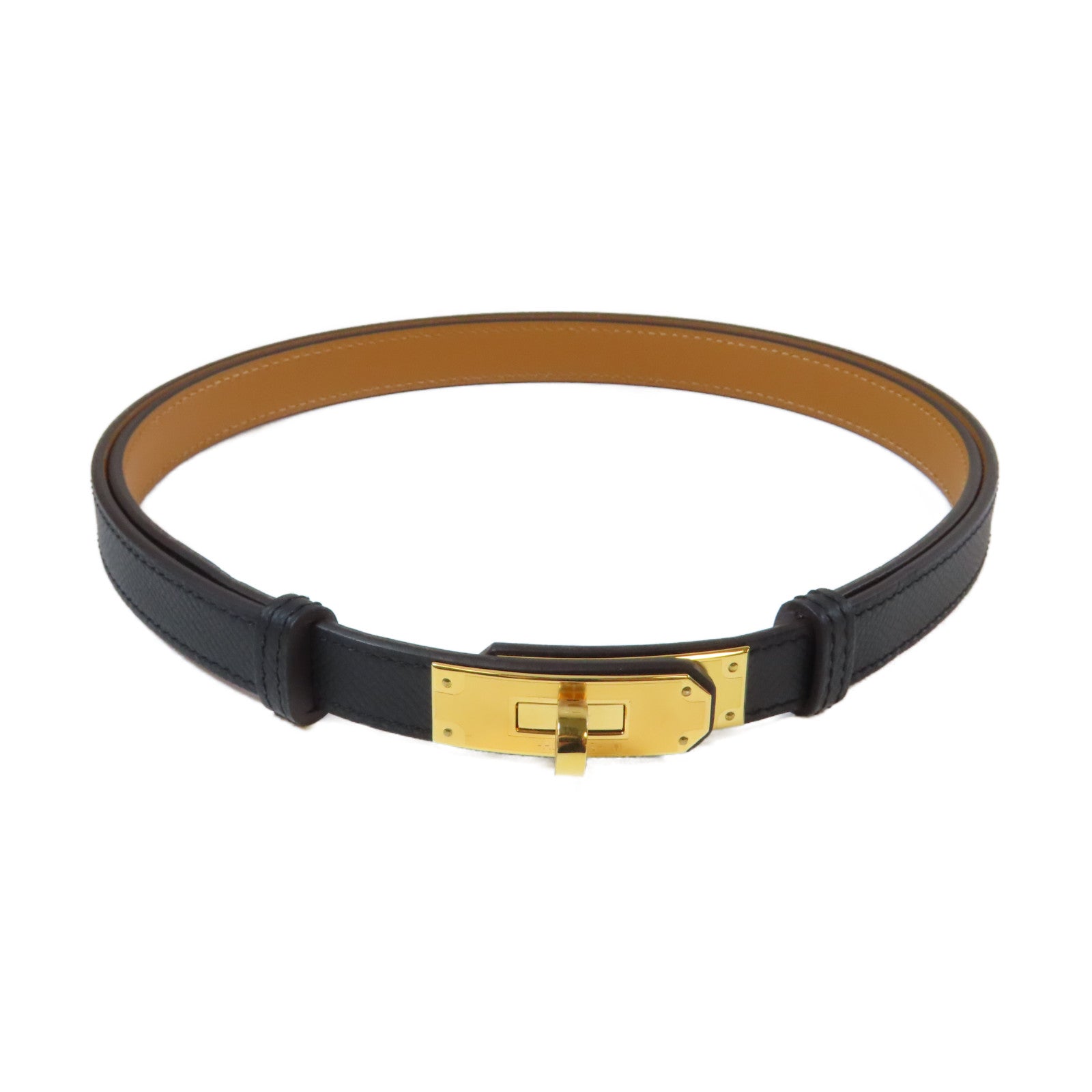 HERMES Epsom皮革Kelly Belt金扣皮帶黑色