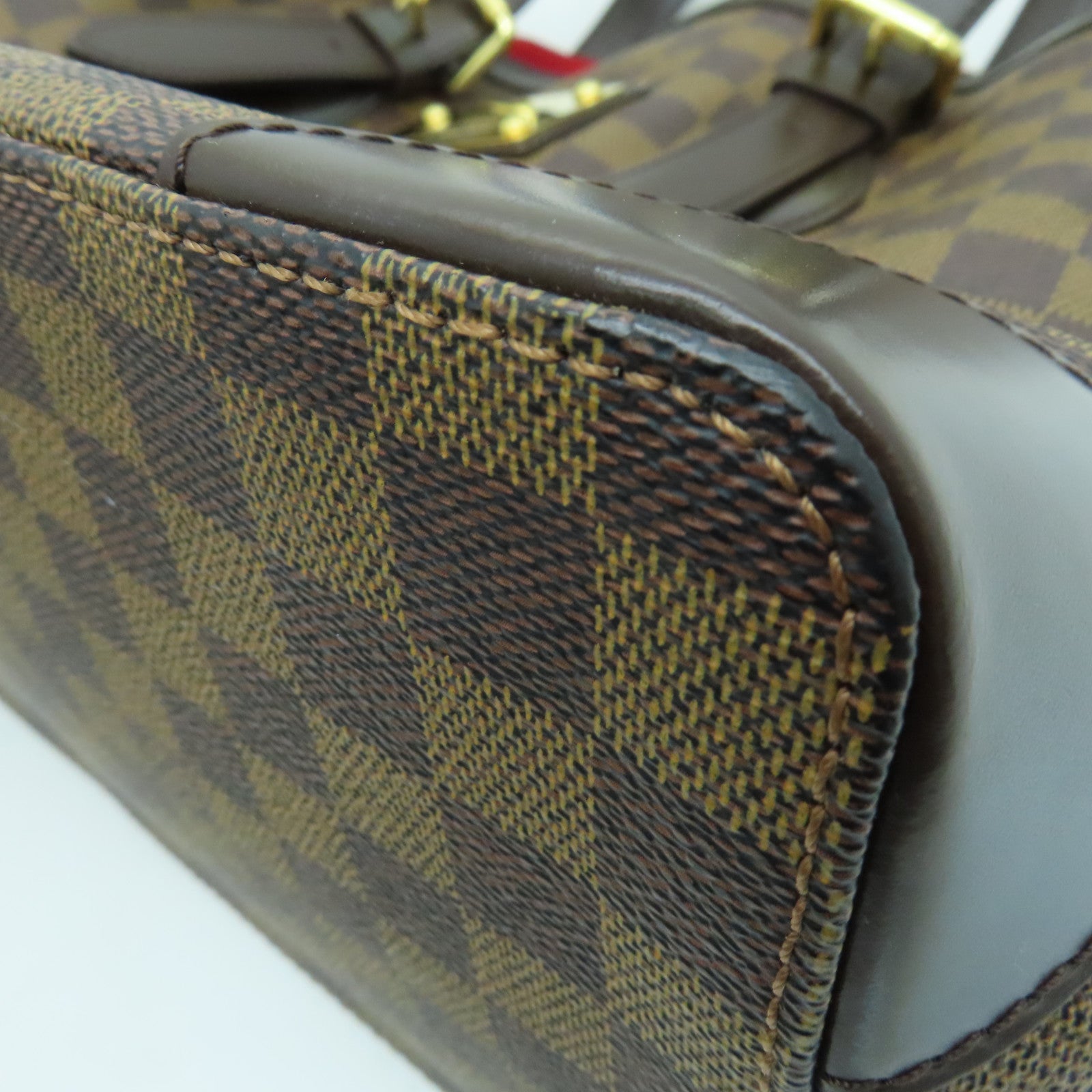 LOUIS VUITTON Damier Hampstead MM gold buckle handle bag brown
