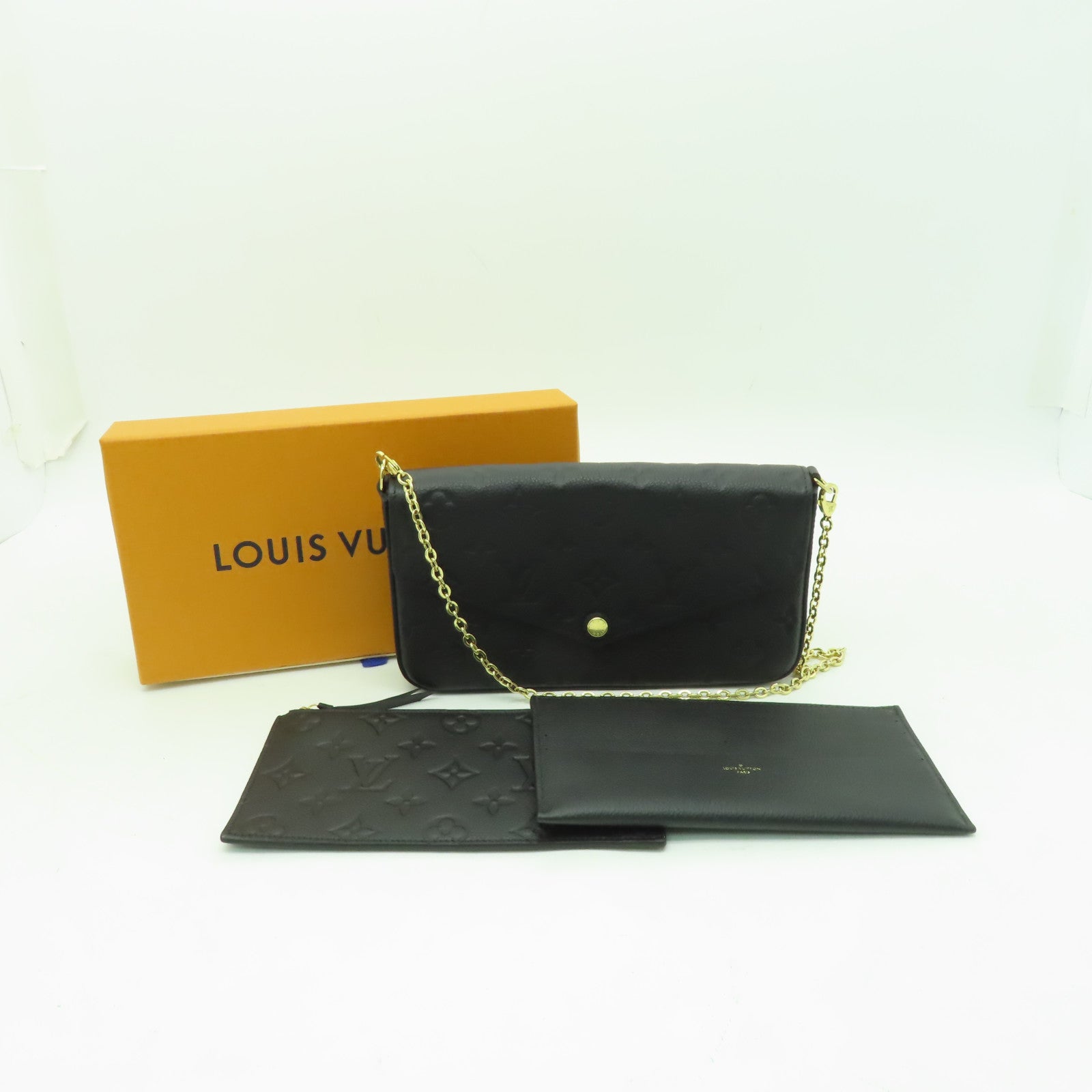 LOUIS VUITTON Monogram Empreinte Felicie Pochette金扣鏈帶肩背袋黑色