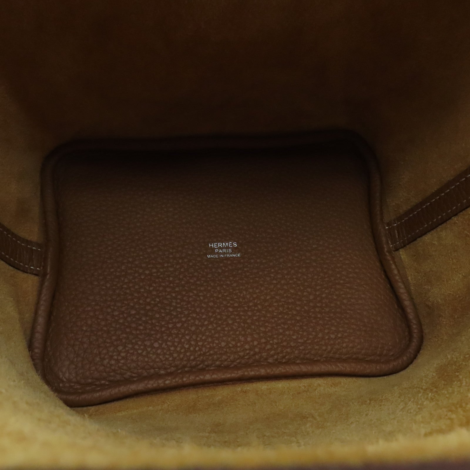 HERMES Clemence Leather Picotin MM Silver Buckle Hand Bag Gold/Brown