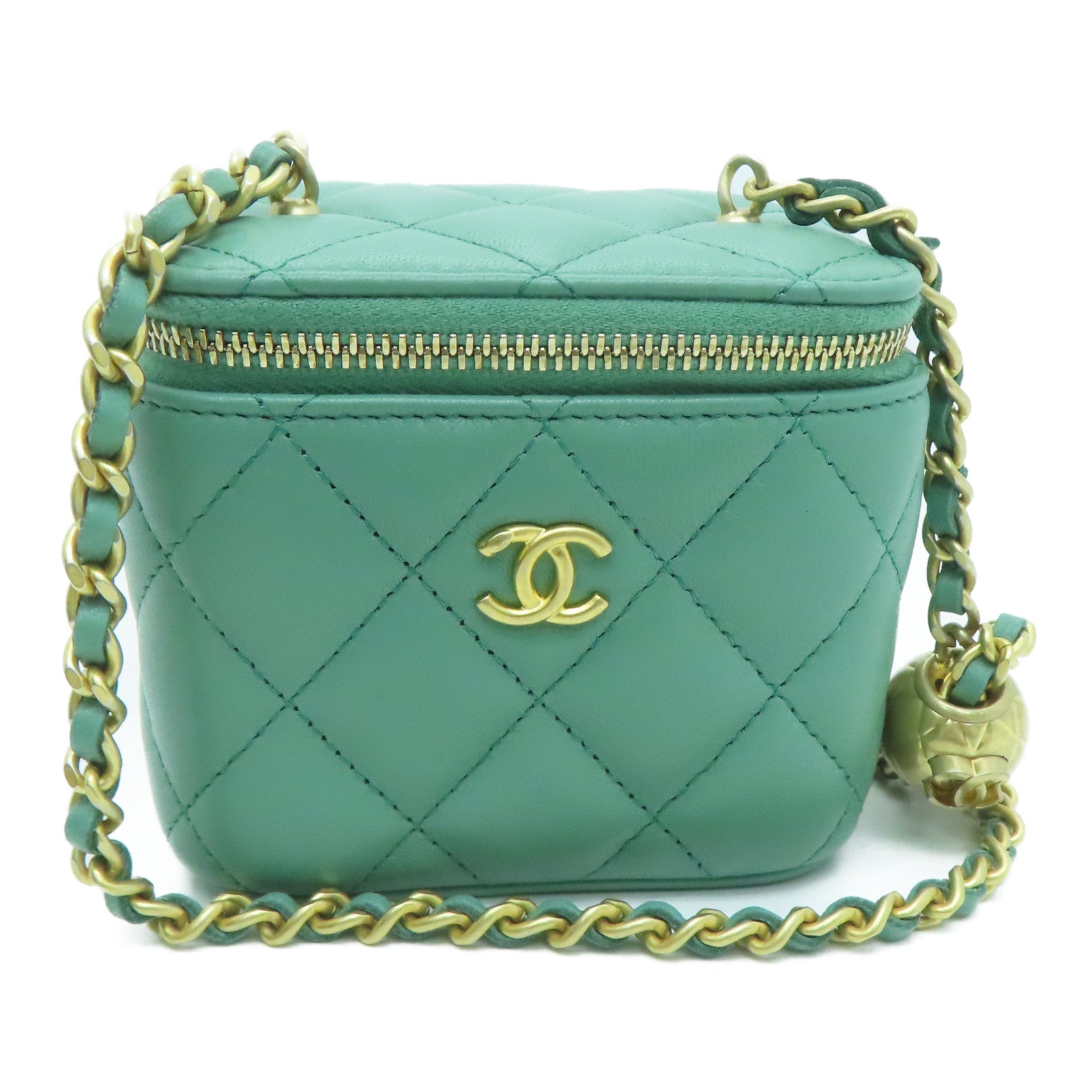 CHANEL 【激減優惠】菱格牛皮皮革Chain Shoulder金扣鏈帶肩背袋綠色