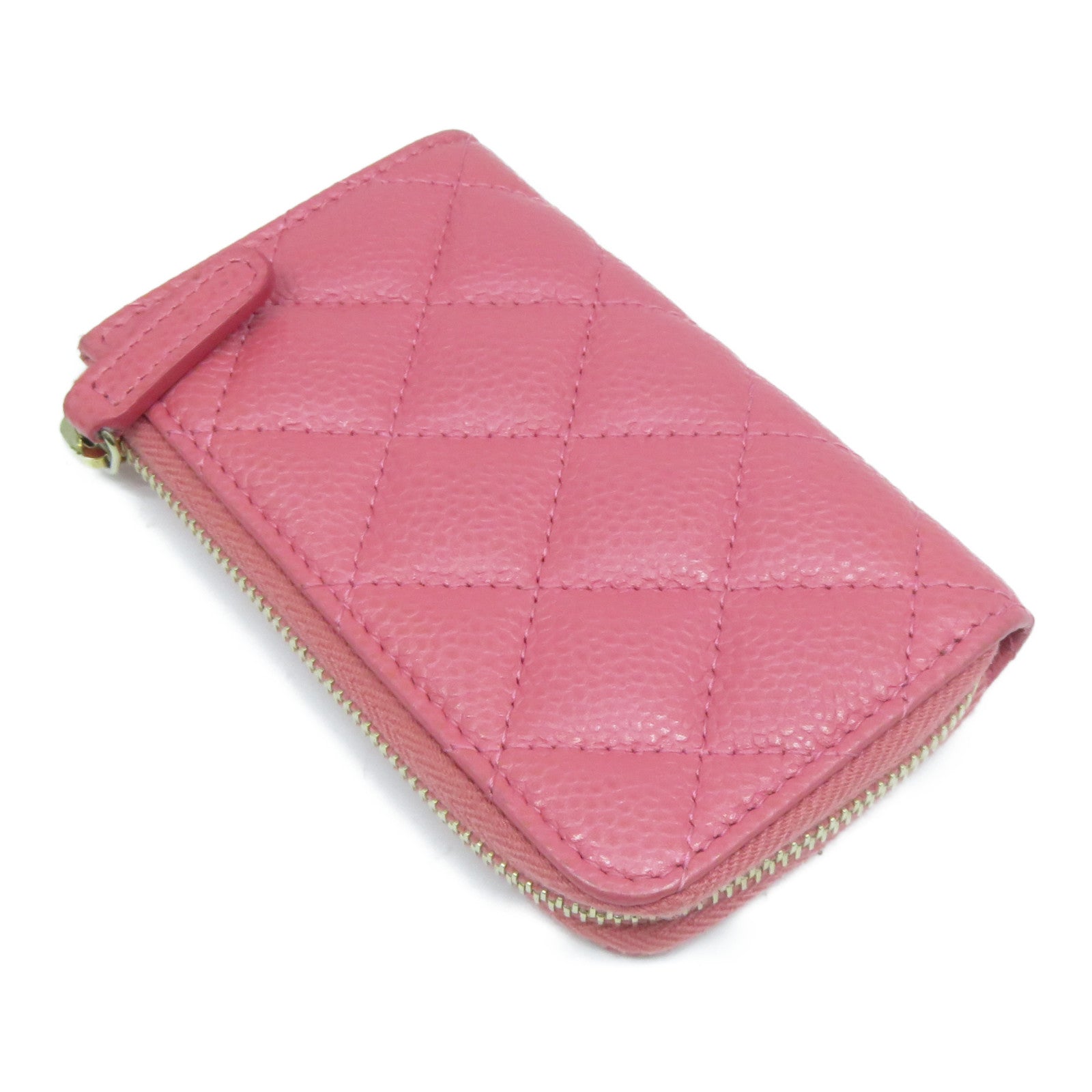 CHANEL 菱格牛皮皮革Coin Case金扣零錢包粉紅色