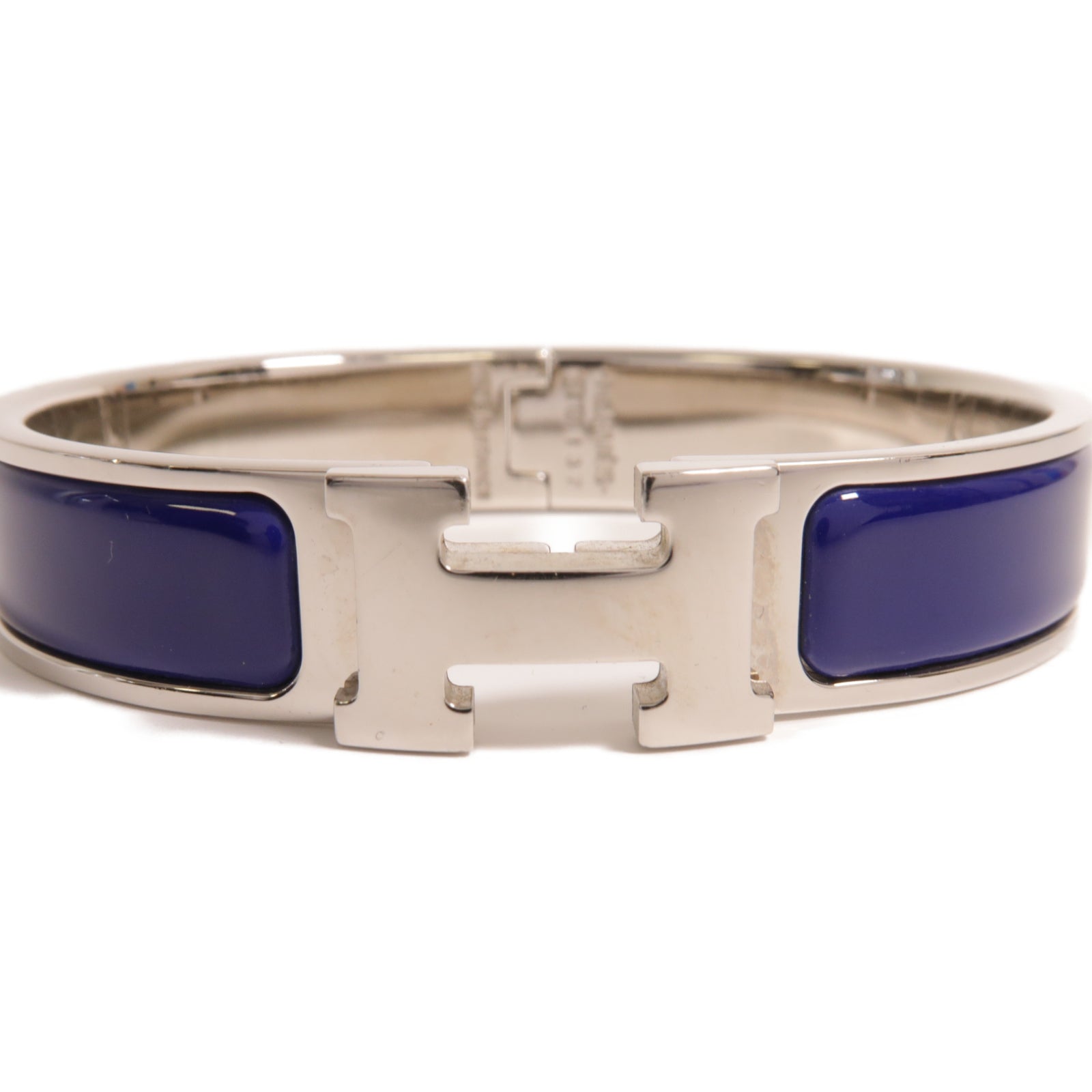 HERMES 金屬Clic H Bracelet手鐲銀色/藍色