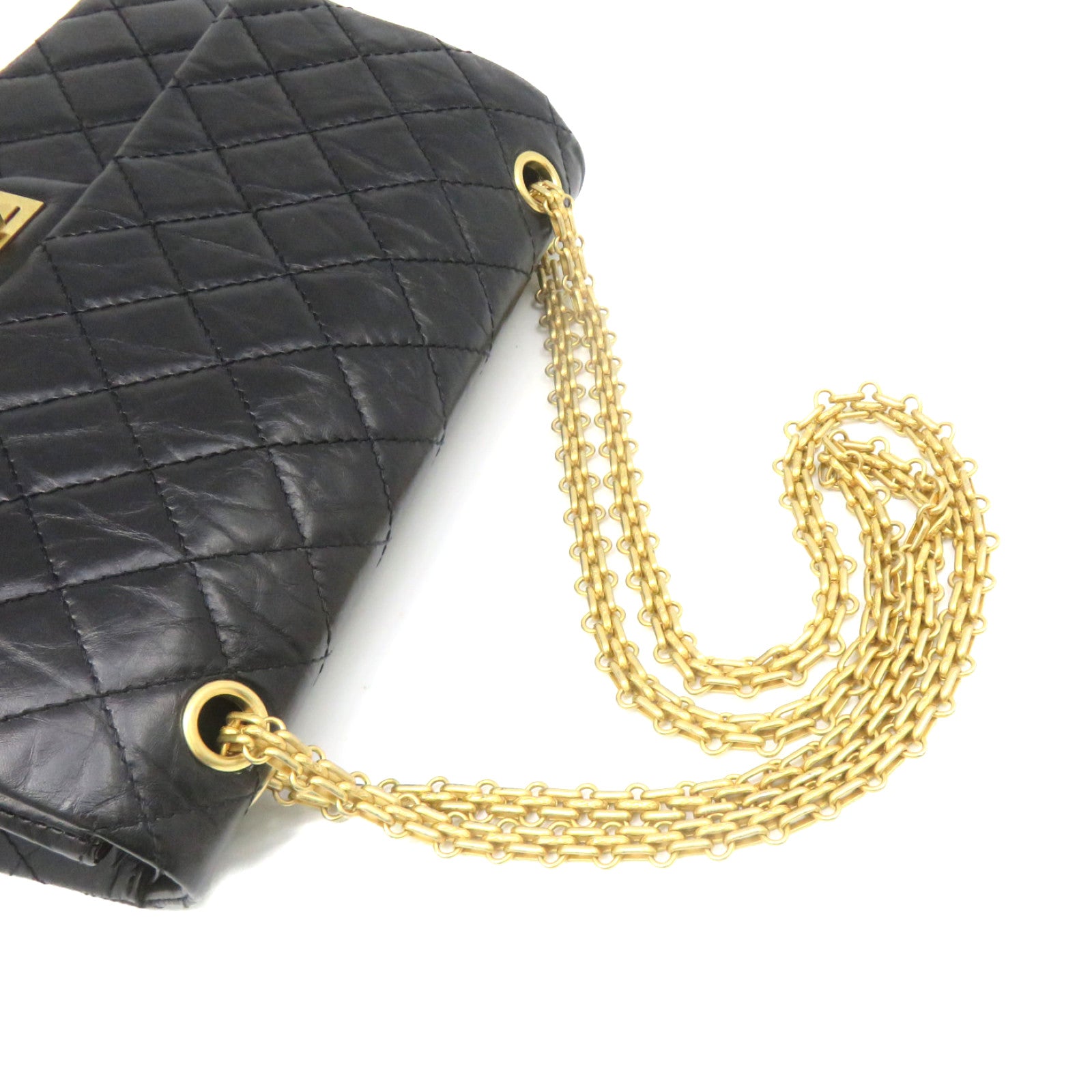 CHANEL 菱格牛皮皮革2.55 Chain Shoulder Bag金扣鏈帶肩背袋黑色