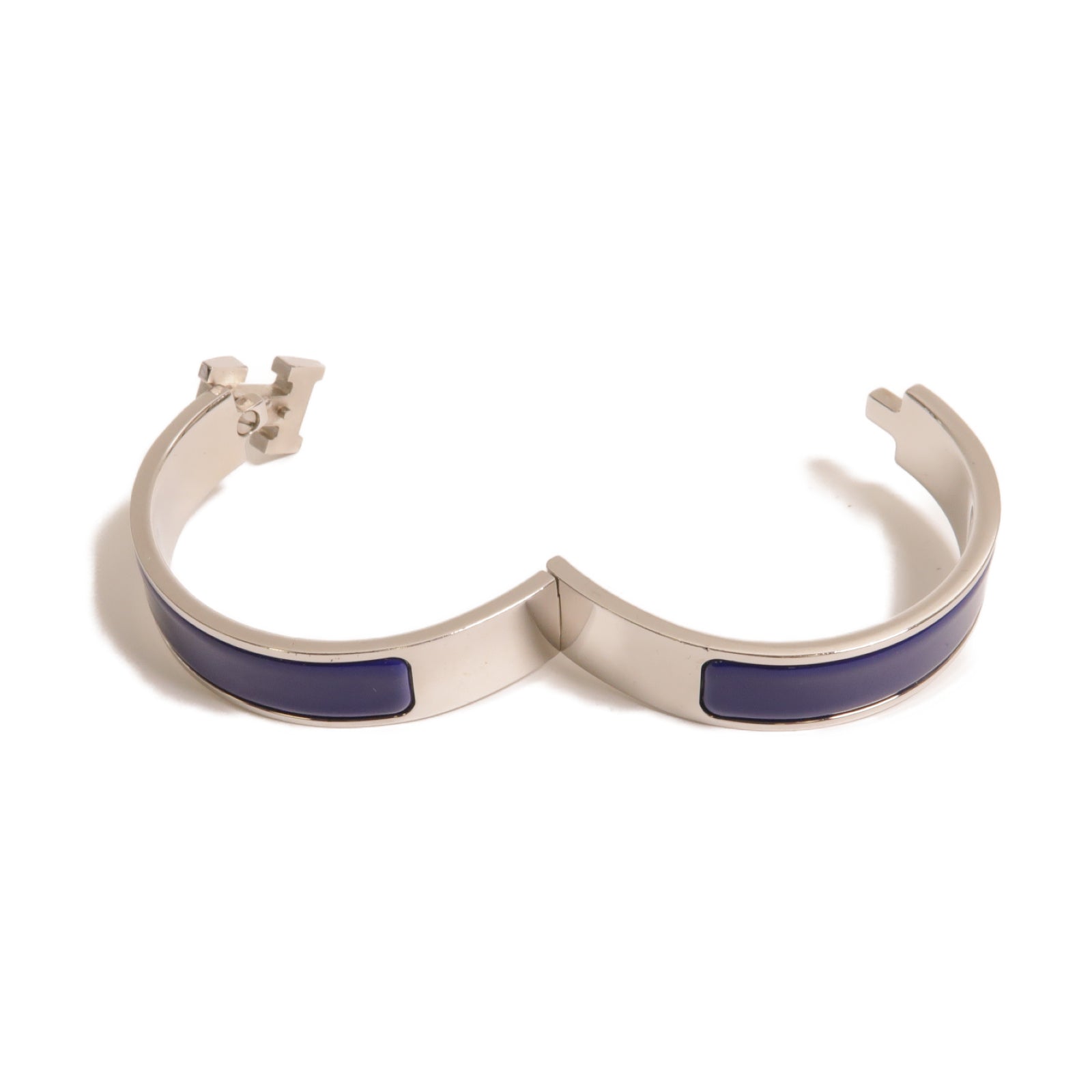 HERMES 金屬Clic H Bracelet手鐲銀色/藍色
