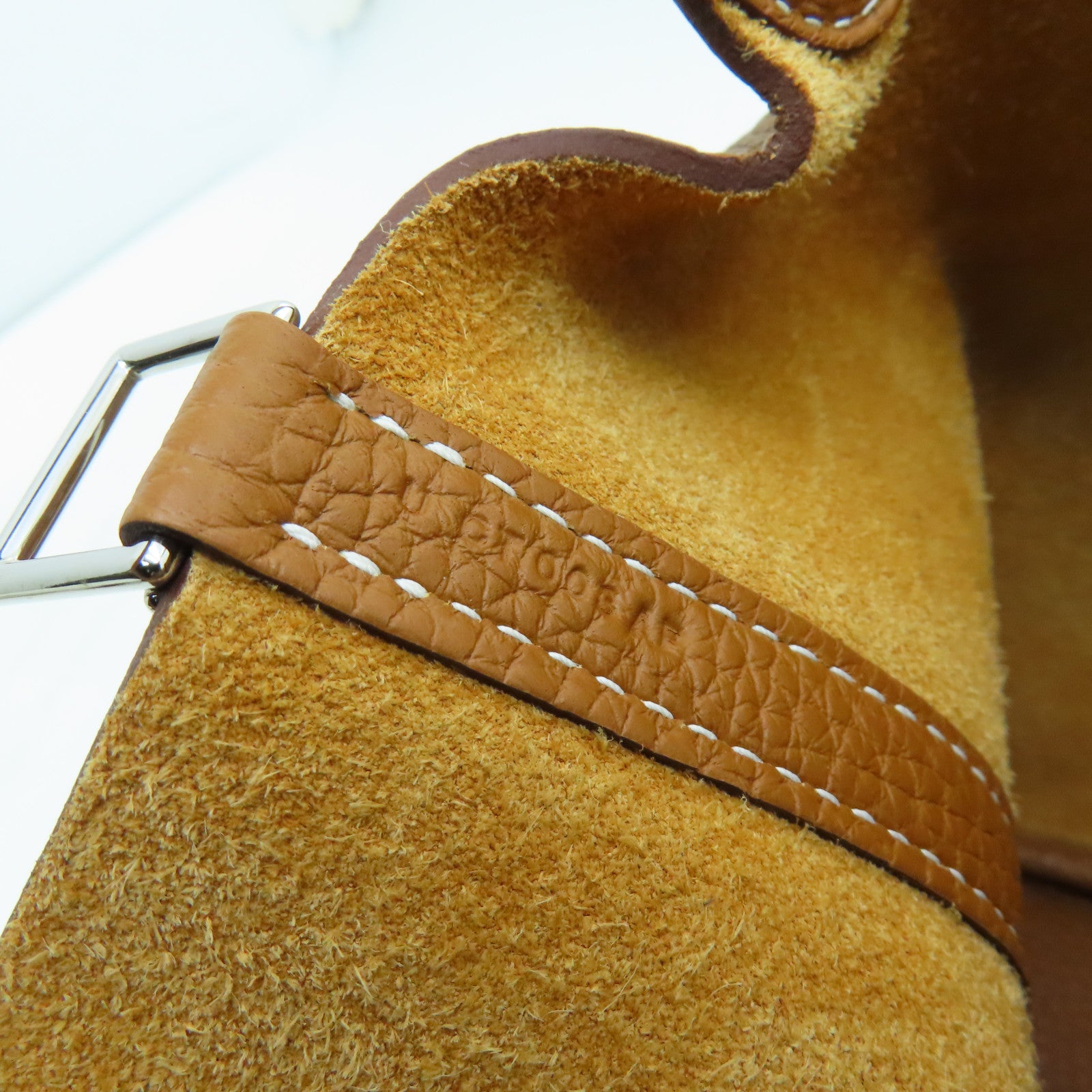 HERMES Clemence Leather Picotin MM Silver Buckle Hand Bag Gold/Brown
