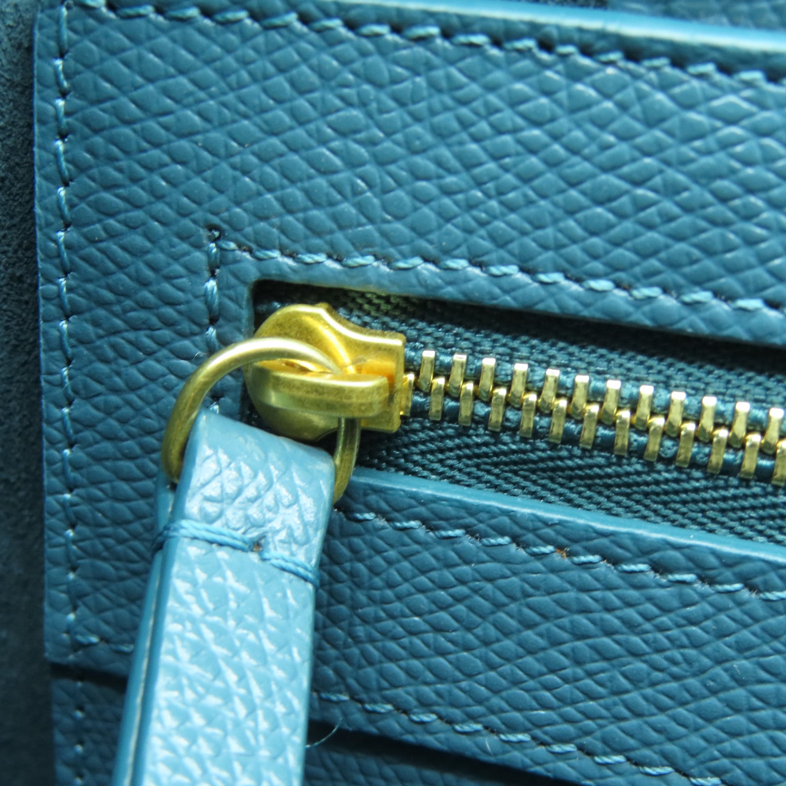 CELINE 牛皮皮革Bucket Bag金扣手挽肩背兩用袋藍色