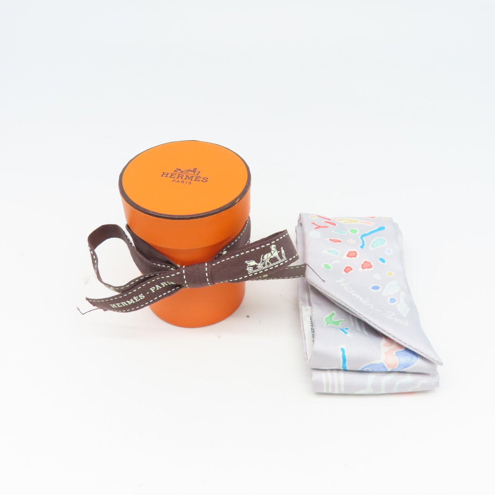 HERMES 【激減優惠】絲質Twilly絲巾灰色