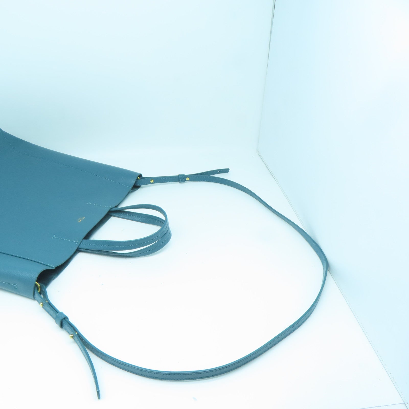 CELINE 牛皮皮革Bucket Bag金扣手挽肩背兩用袋藍色