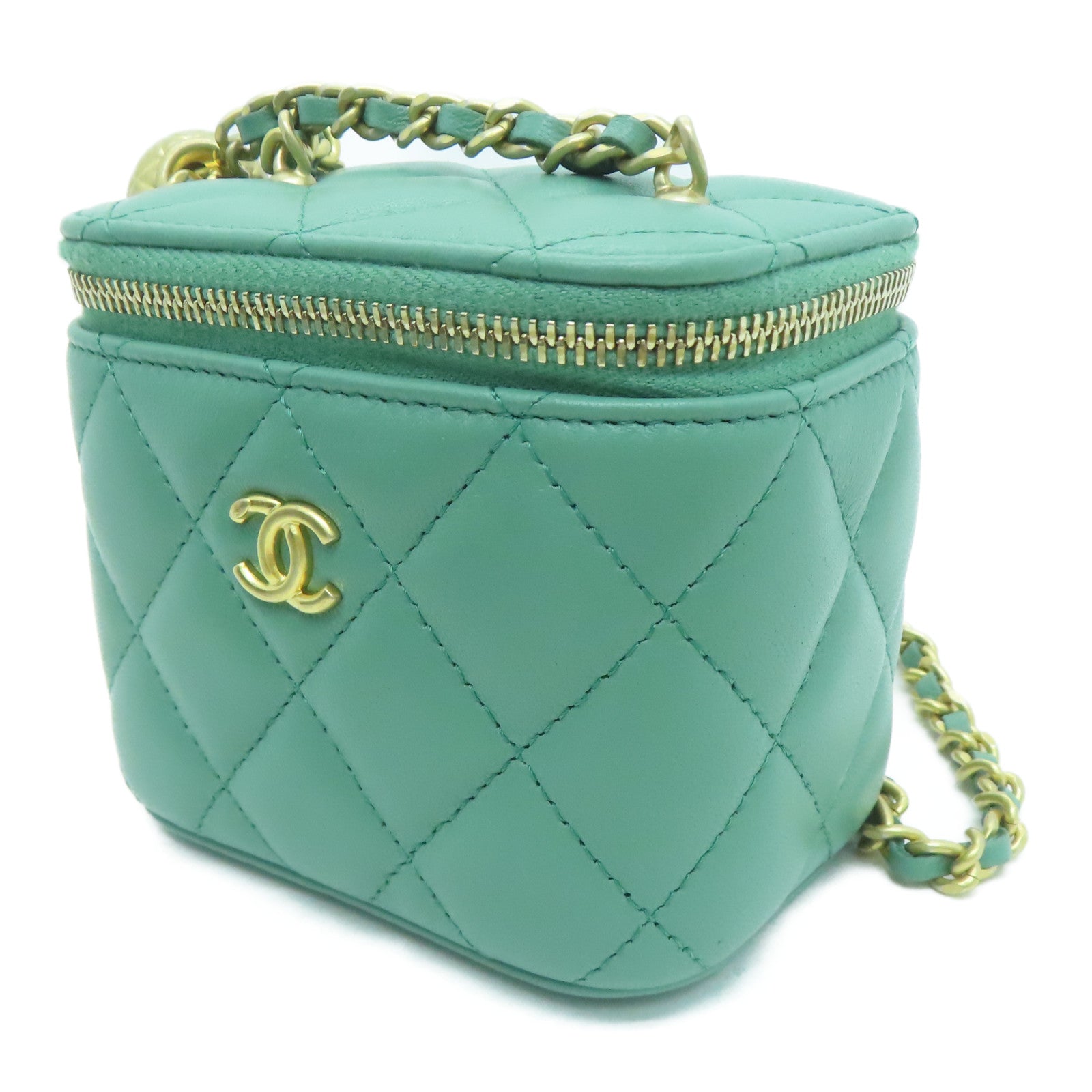 CHANEL 【激減優惠】菱格牛皮皮革Chain Shoulder金扣鏈帶肩背袋綠色