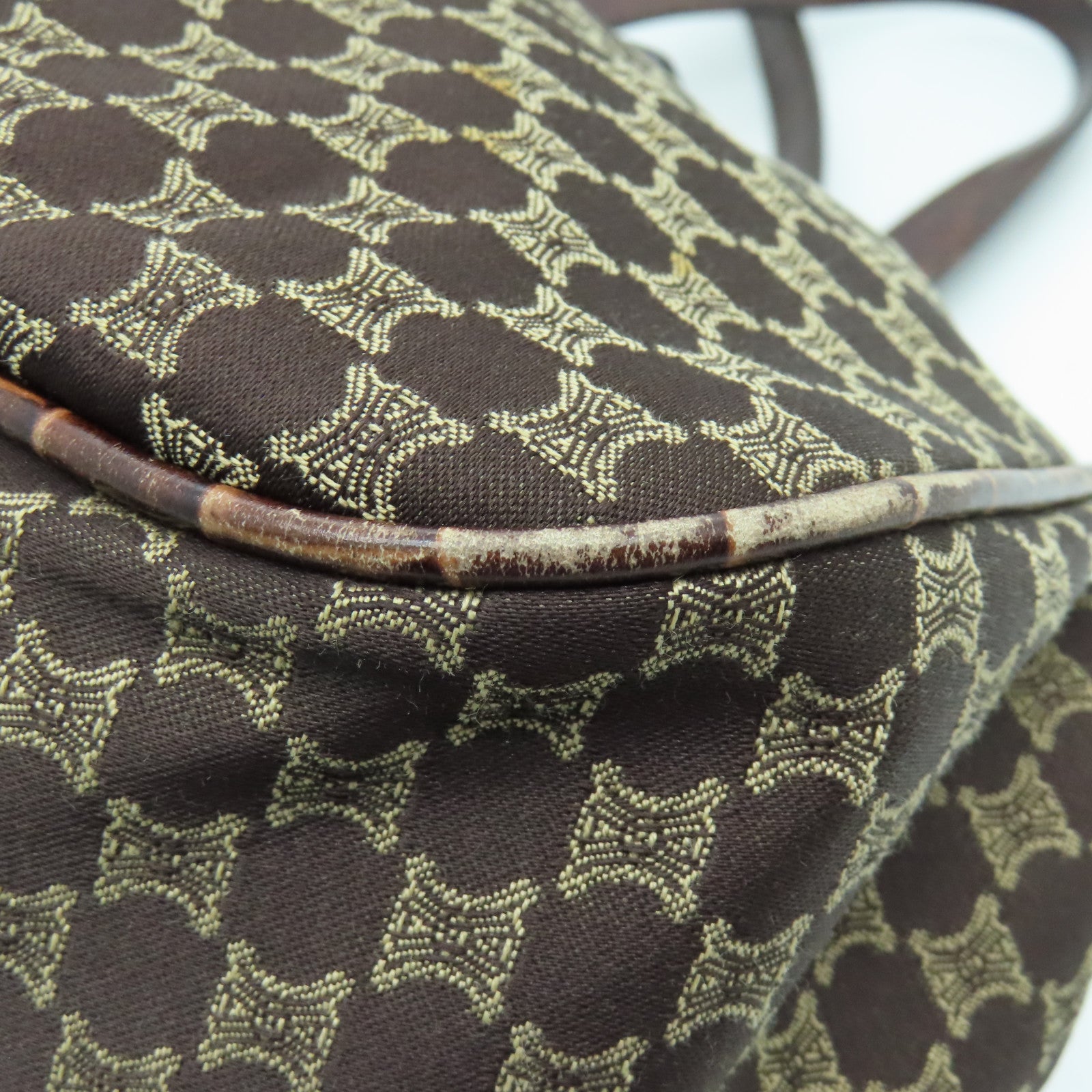 CELINE canvas Shoulder Bag gold buckle shoulder bag brown