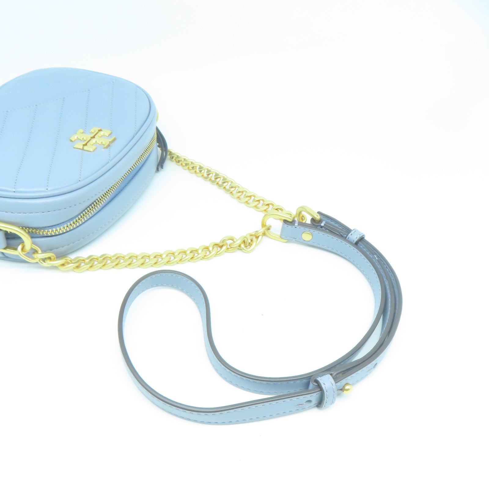 Tory Burch 羊皮皮革Shoulder Bag金扣鏈帶肩背袋淺藍色
