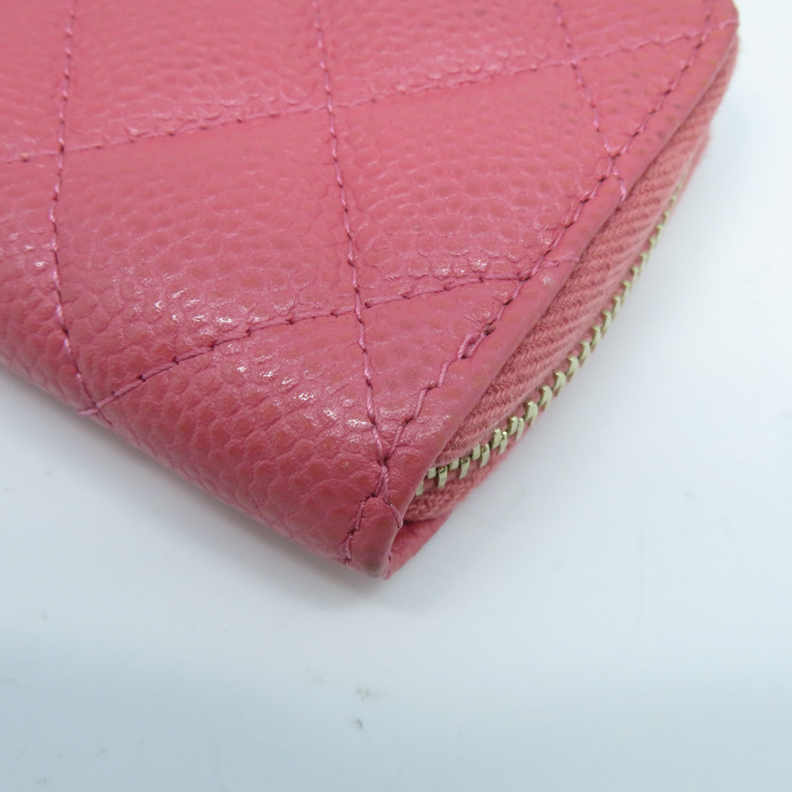 CHANEL 菱格牛皮皮革Coin Case金扣零錢包粉紅色