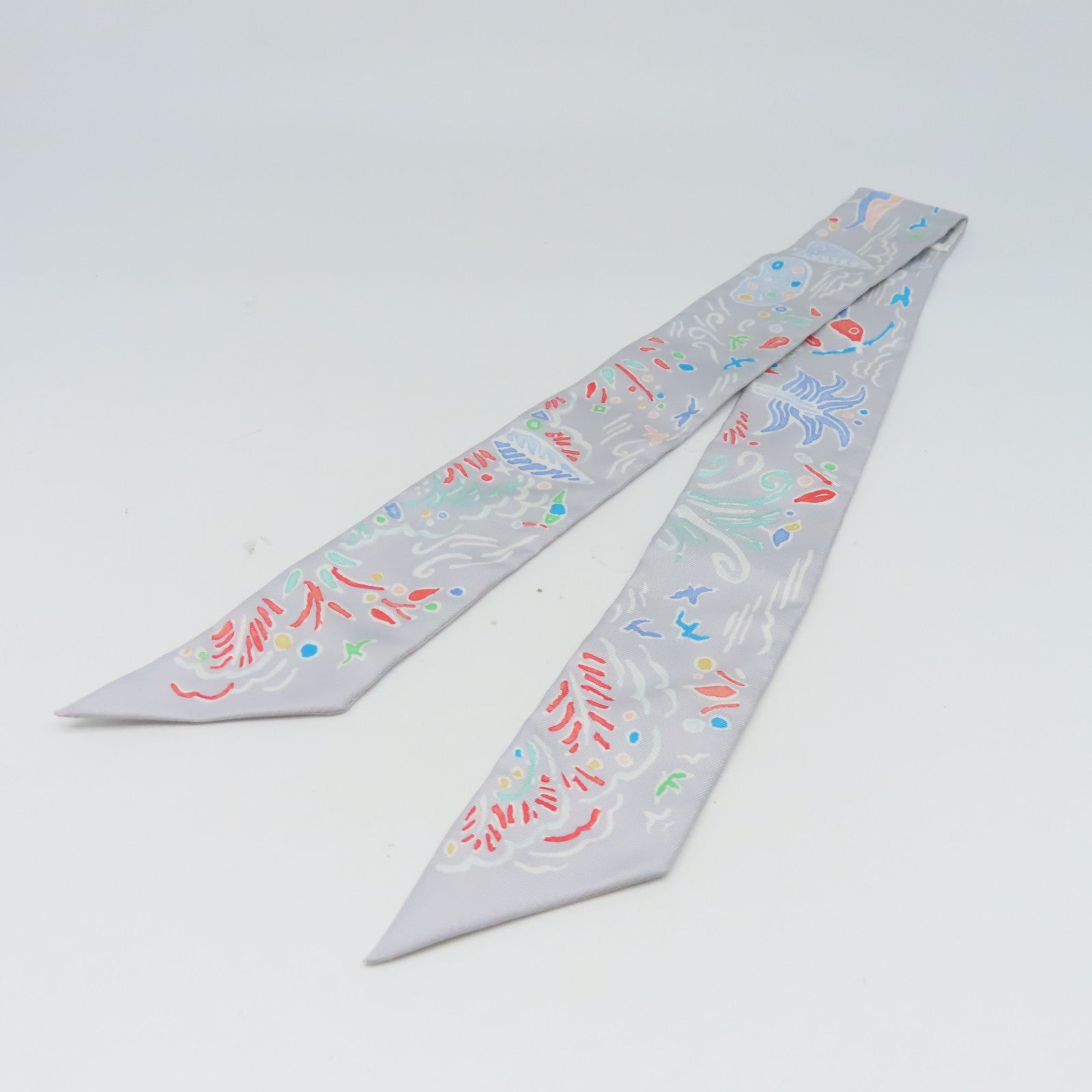 HERMES 【激減優惠】絲質Twilly絲巾灰色