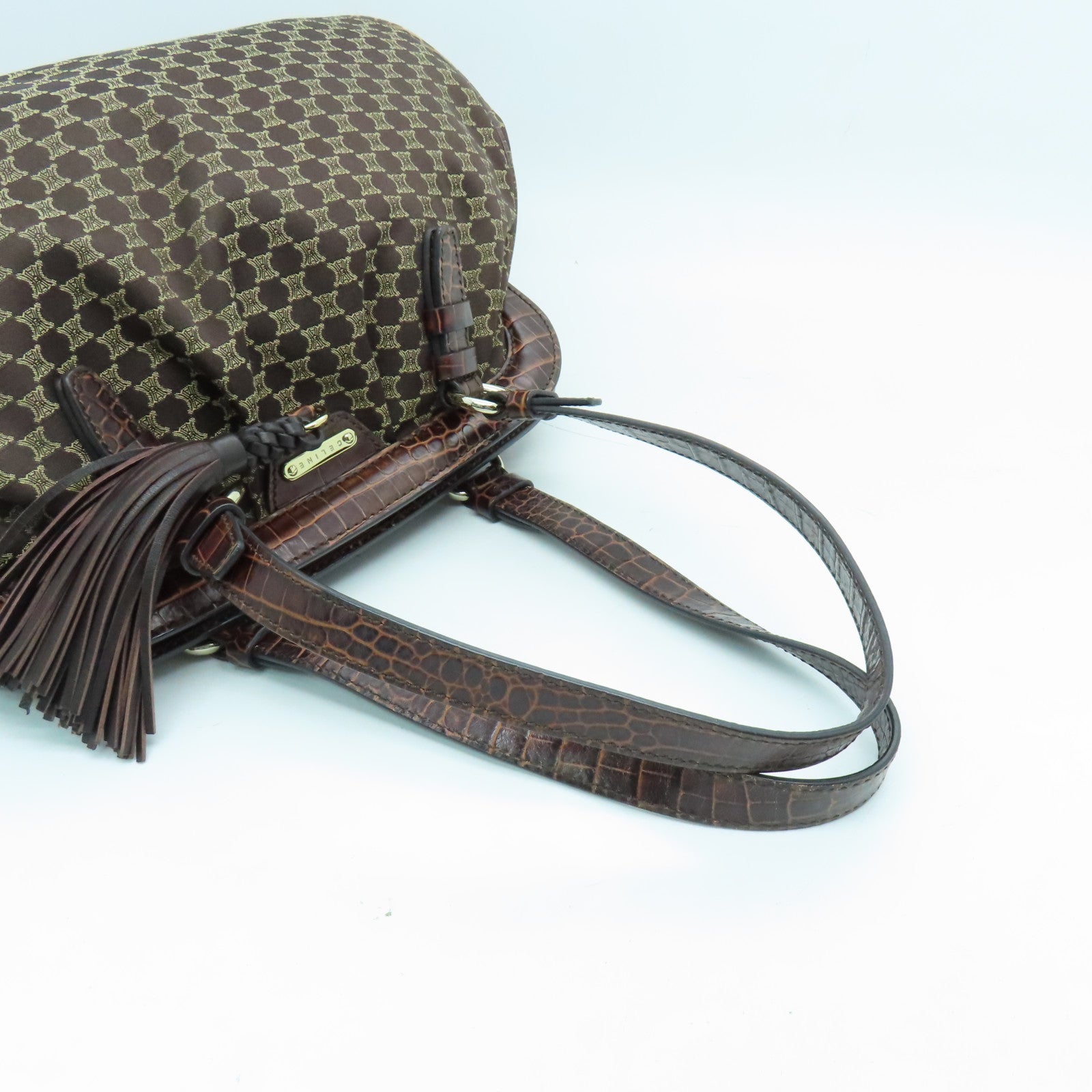 CELINE canvas Shoulder Bag gold buckle shoulder bag brown