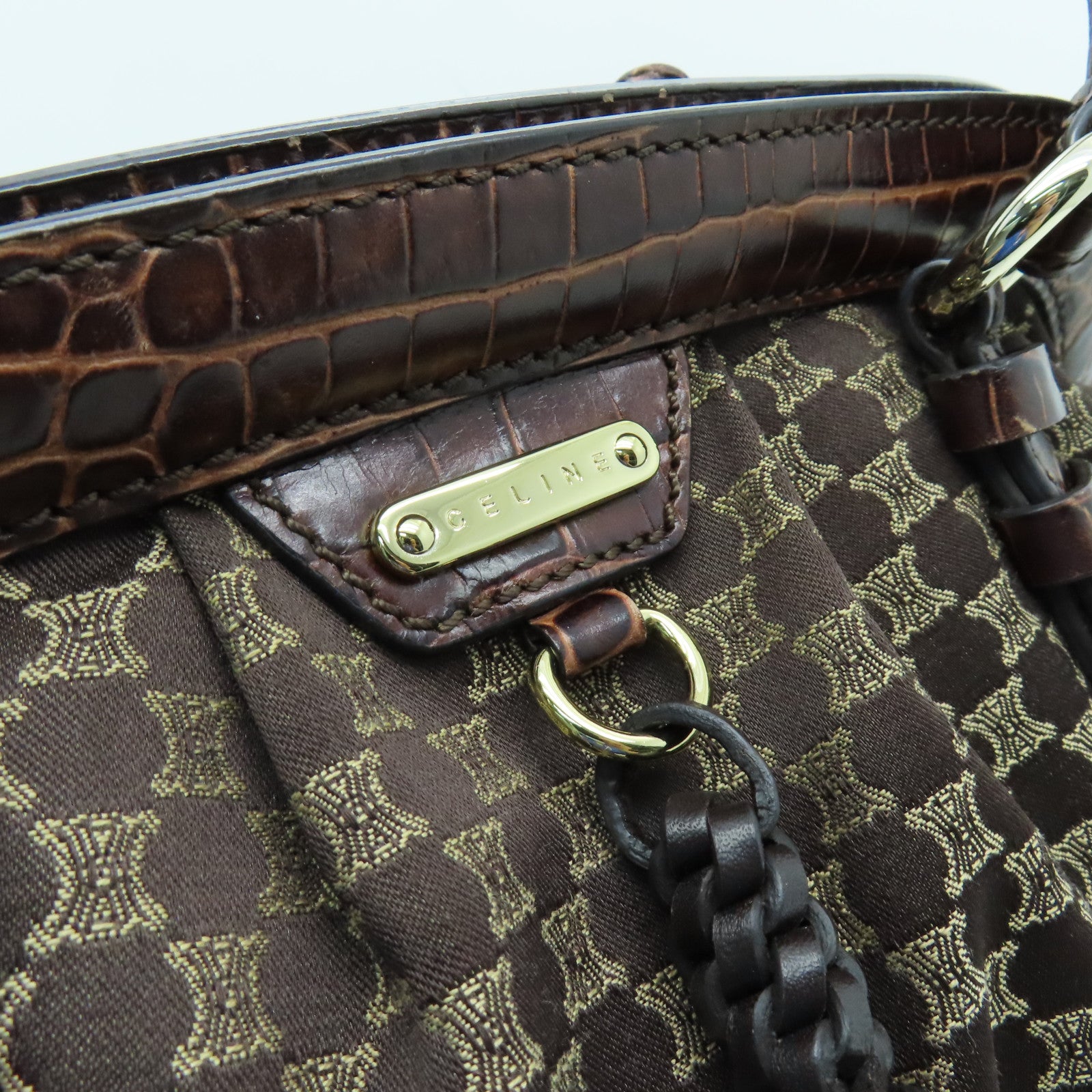 CELINE canvas Shoulder Bag gold buckle shoulder bag brown