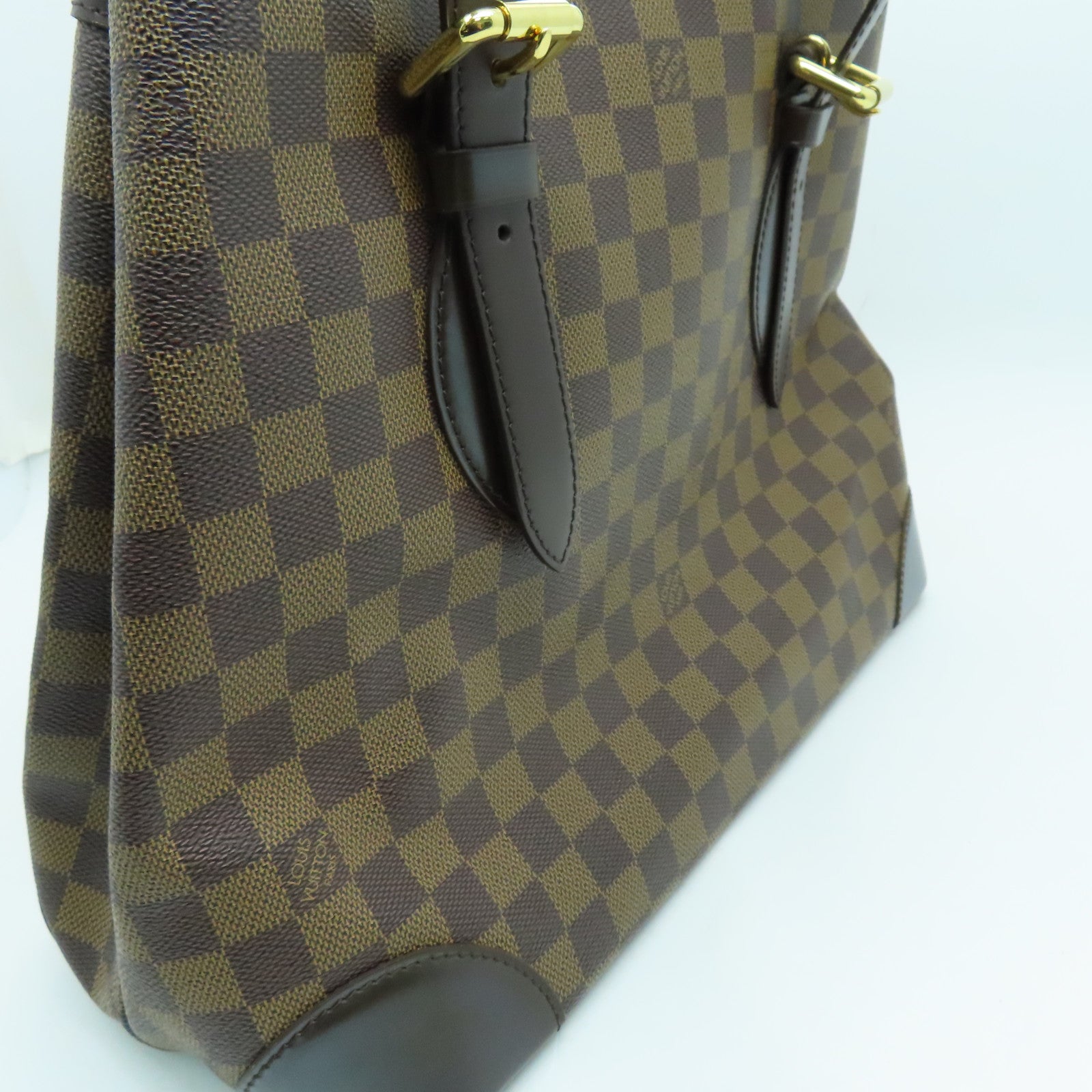 LOUIS VUITTON Damier Hampstead MM gold buckle handle bag brown