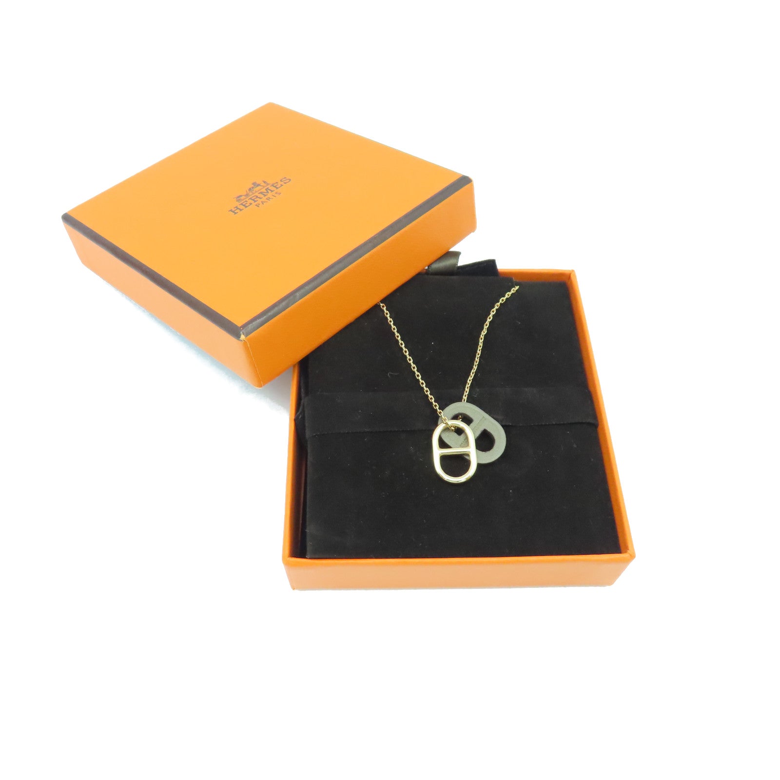 HERMES Metal/Swift Leather O'Maillon Necklace Gold/Brown